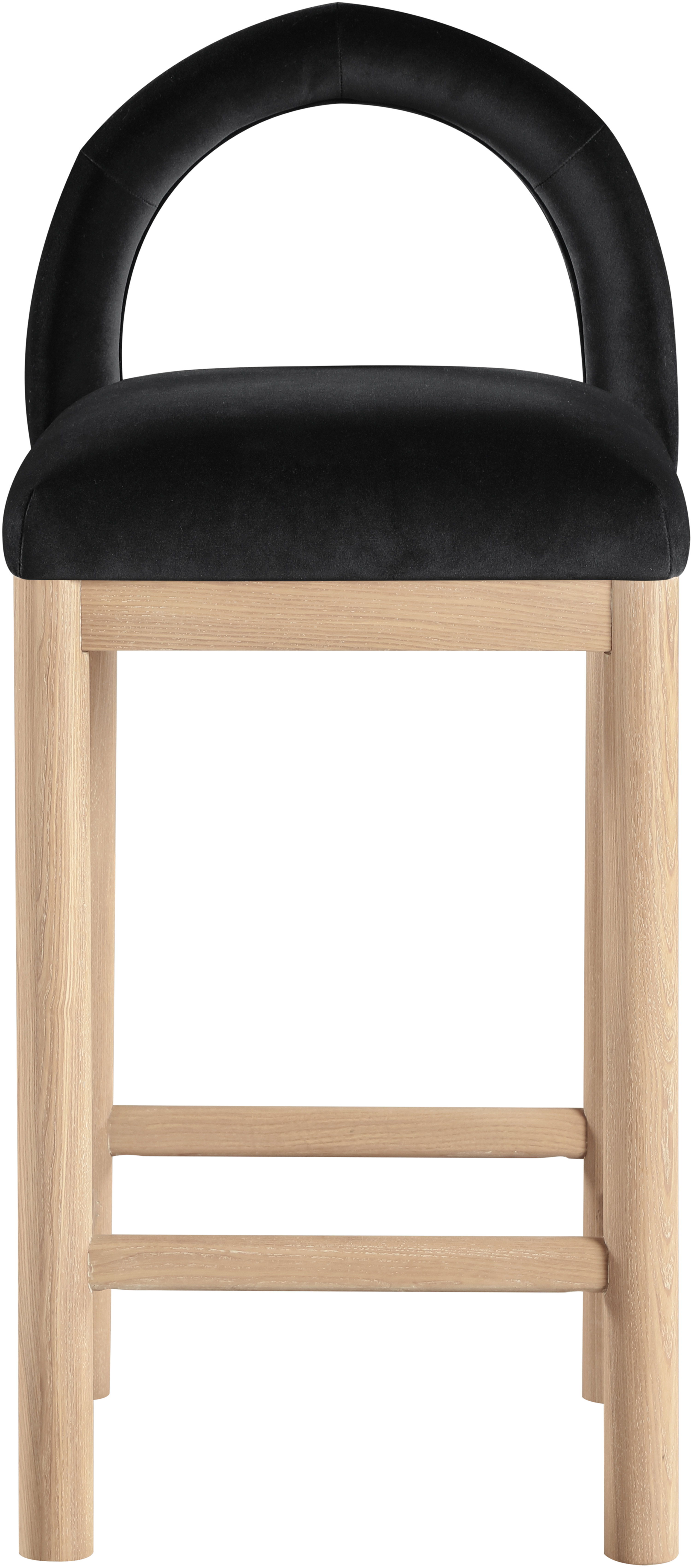 Conrad - Velvet Counter Stool With Natural Legs - Black