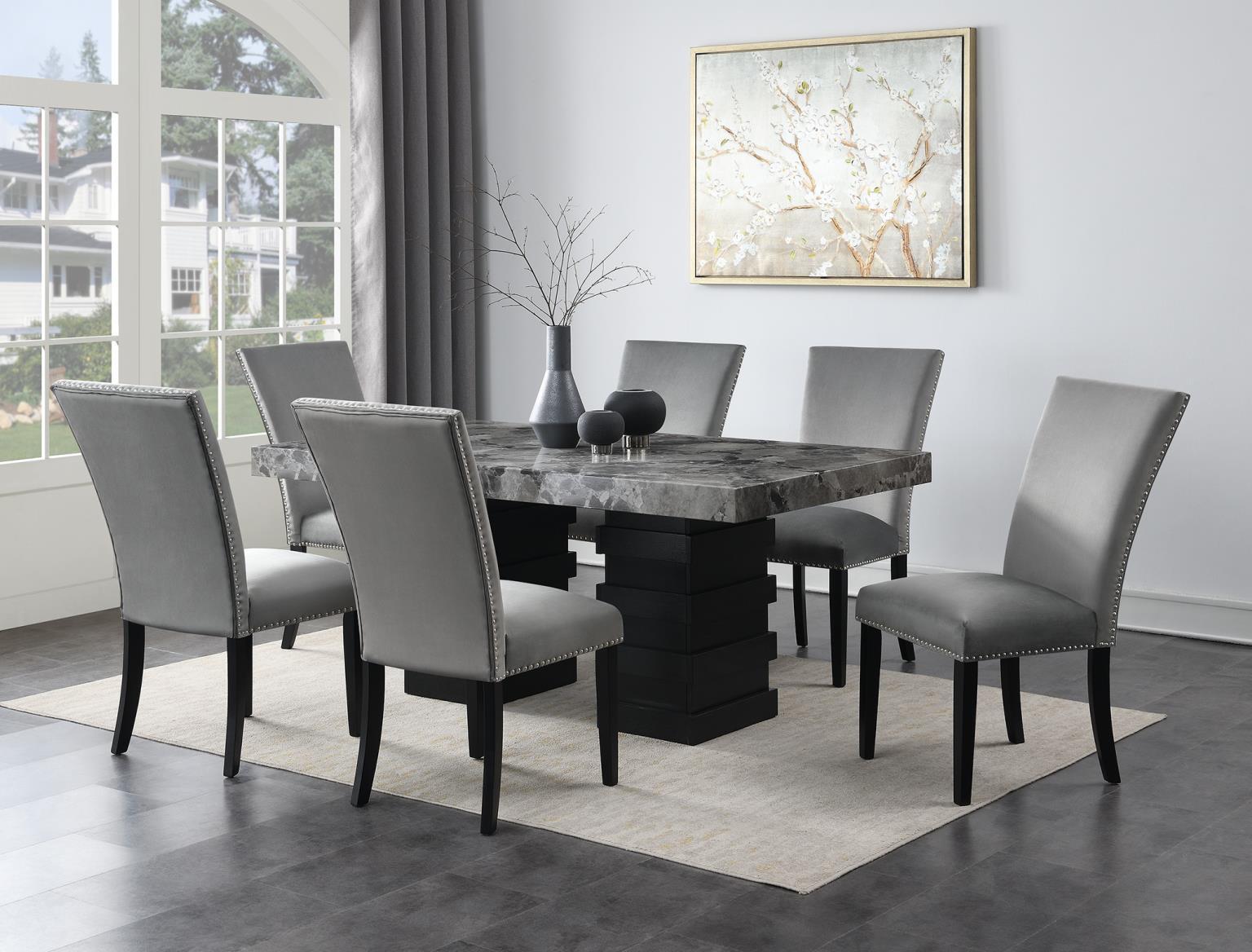 D137 - 7 Piece Dining Room Set (Table, 6 Chairs) - Gray