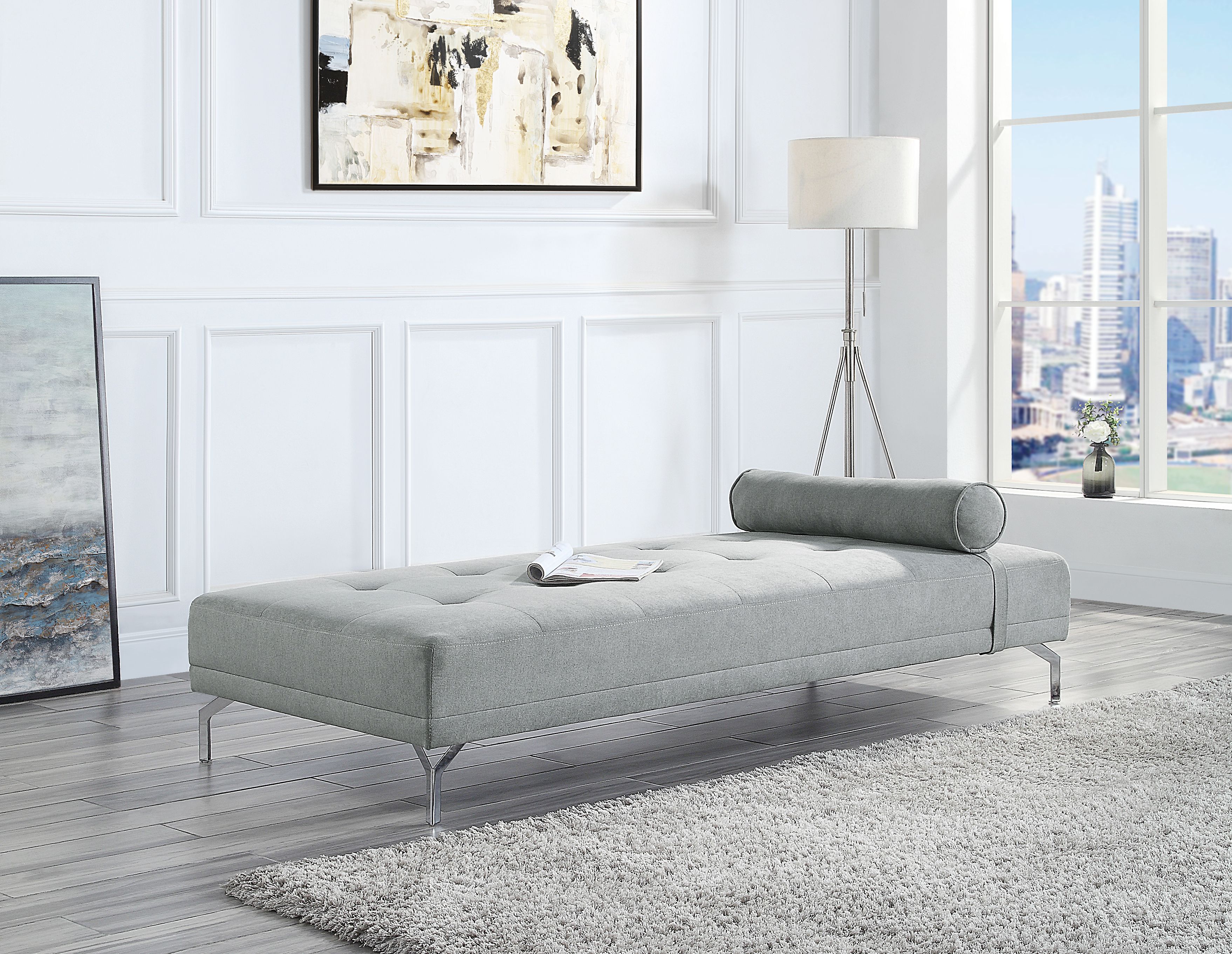 Quenti - Sofa Bed With Pillow - Gray Melange Velvet, gray