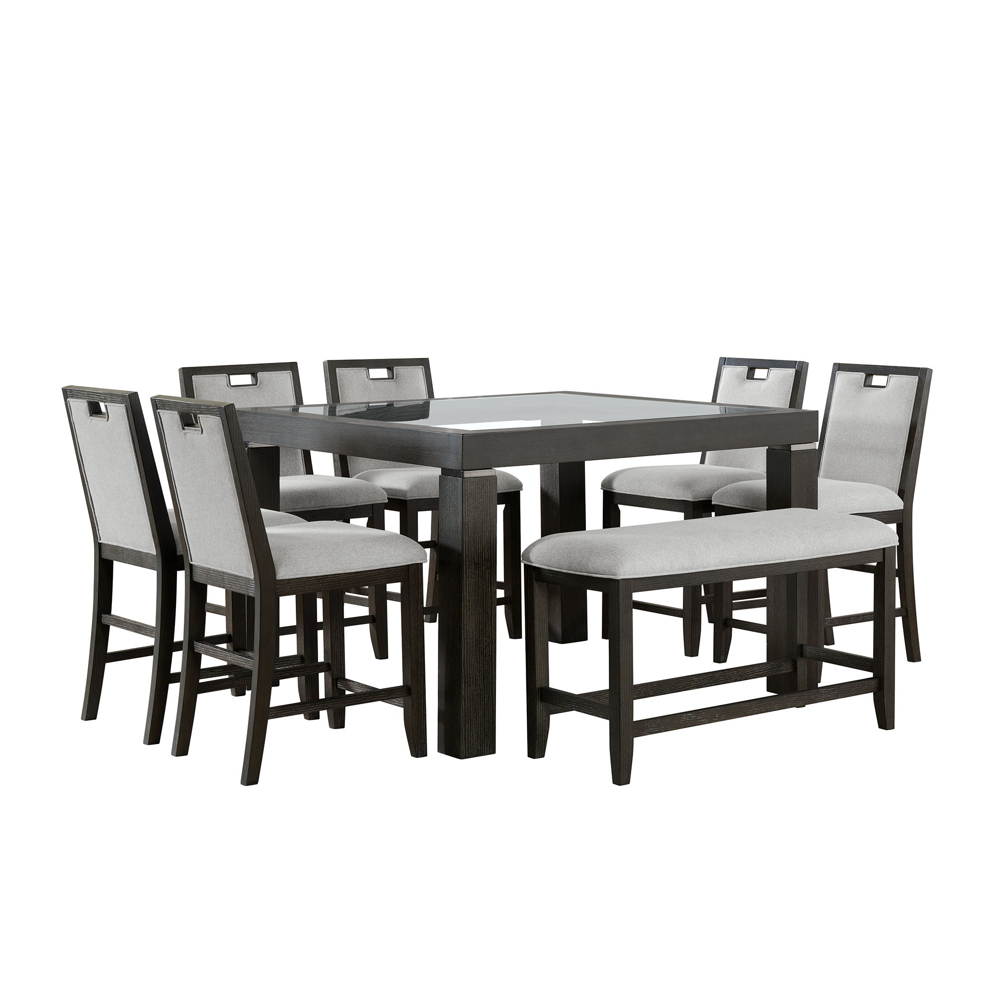 Elodie - 8 Piece Counter Height Dining Set (Table, Six Chairs & Bench) - Charcoal