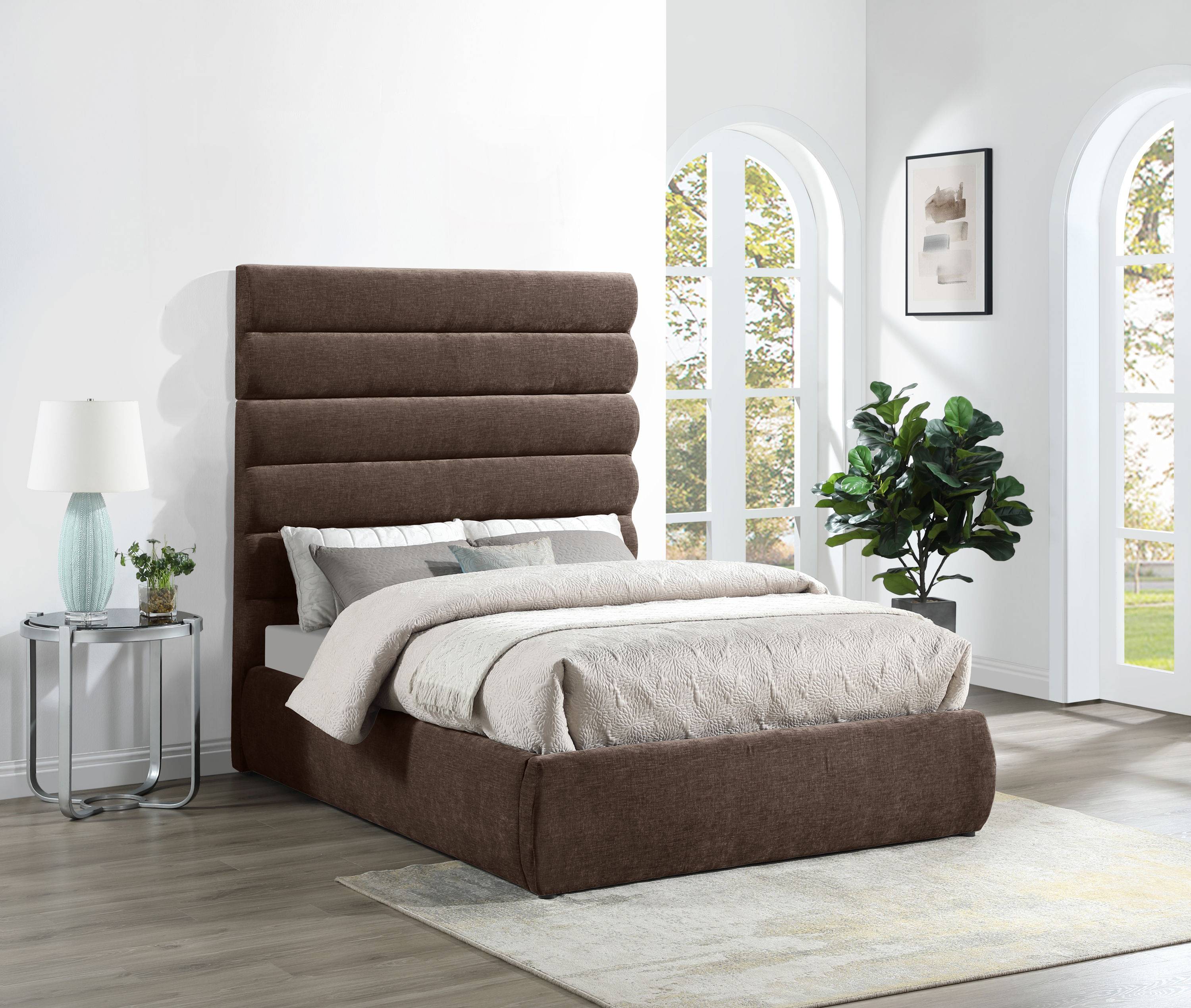 Adam - Chenille Fabric Full Bed With 70.5" Headboard - Brown