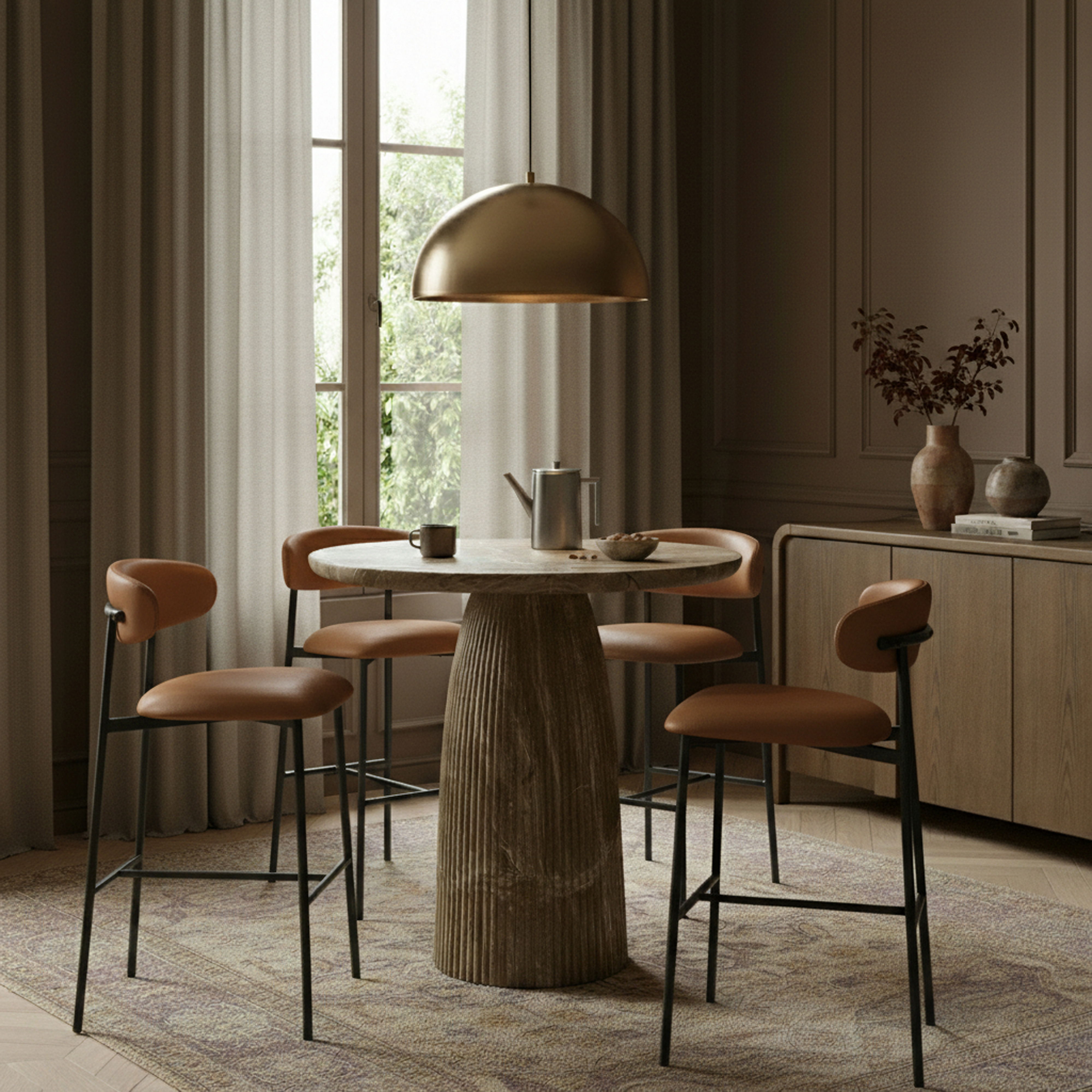 Lupita - Vegan Leather Upholstered Bar Stool (Set of 2) - Cognac / Matte Black