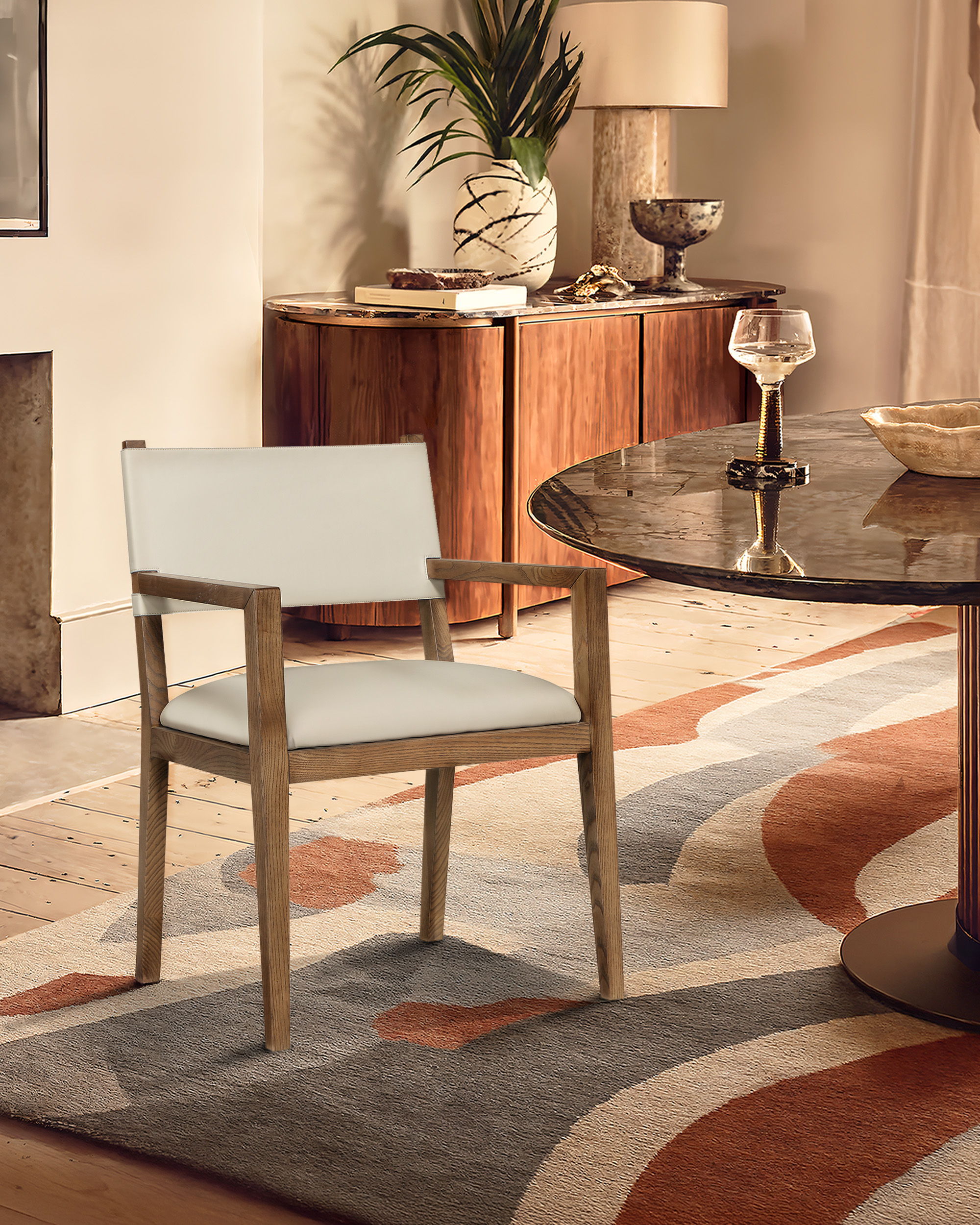 Avon - Vegan Leather Dining Arm Chair - Beige