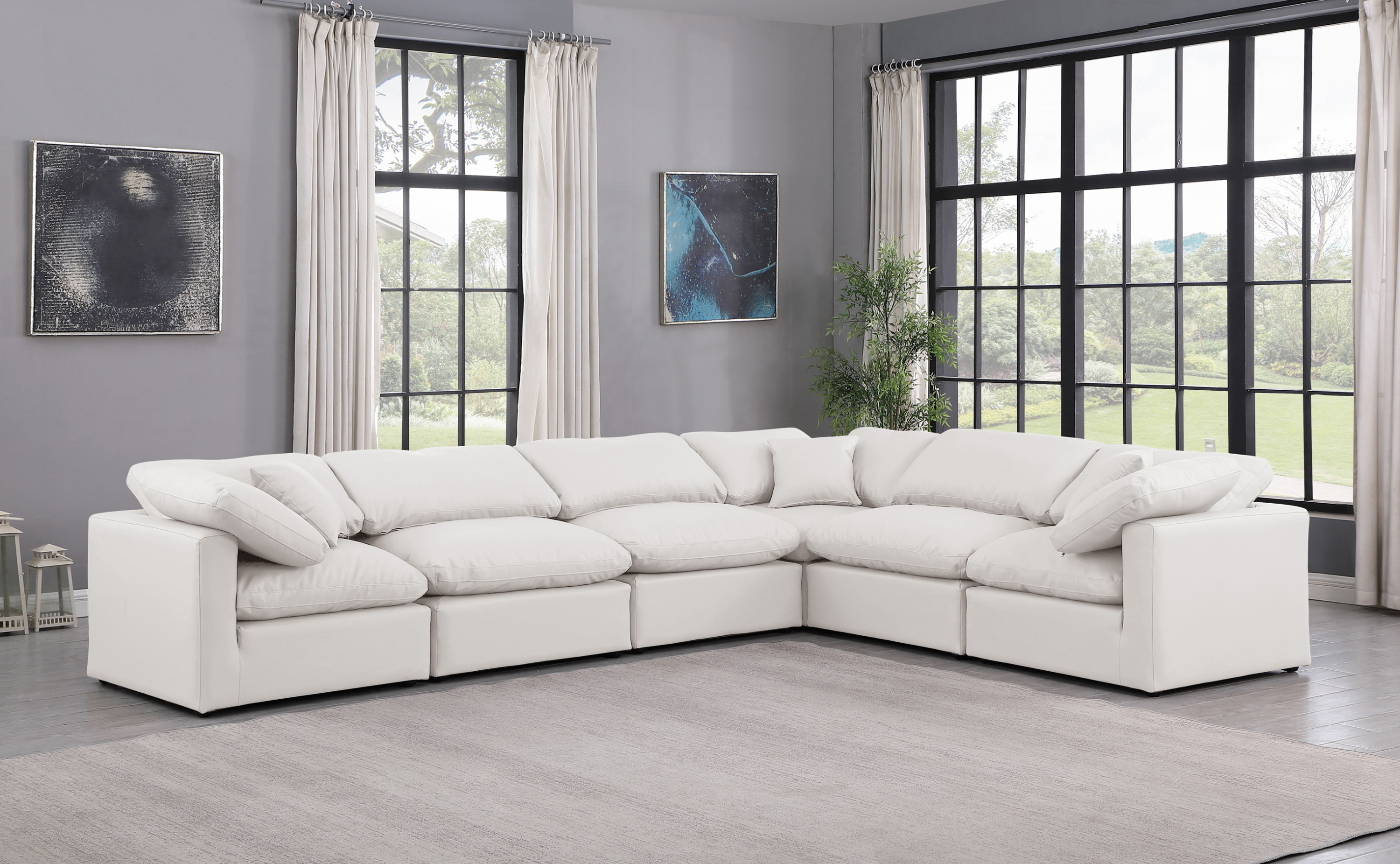 Indulge - Faux Leather 6 Piece Modular Corner Sectional - Cream