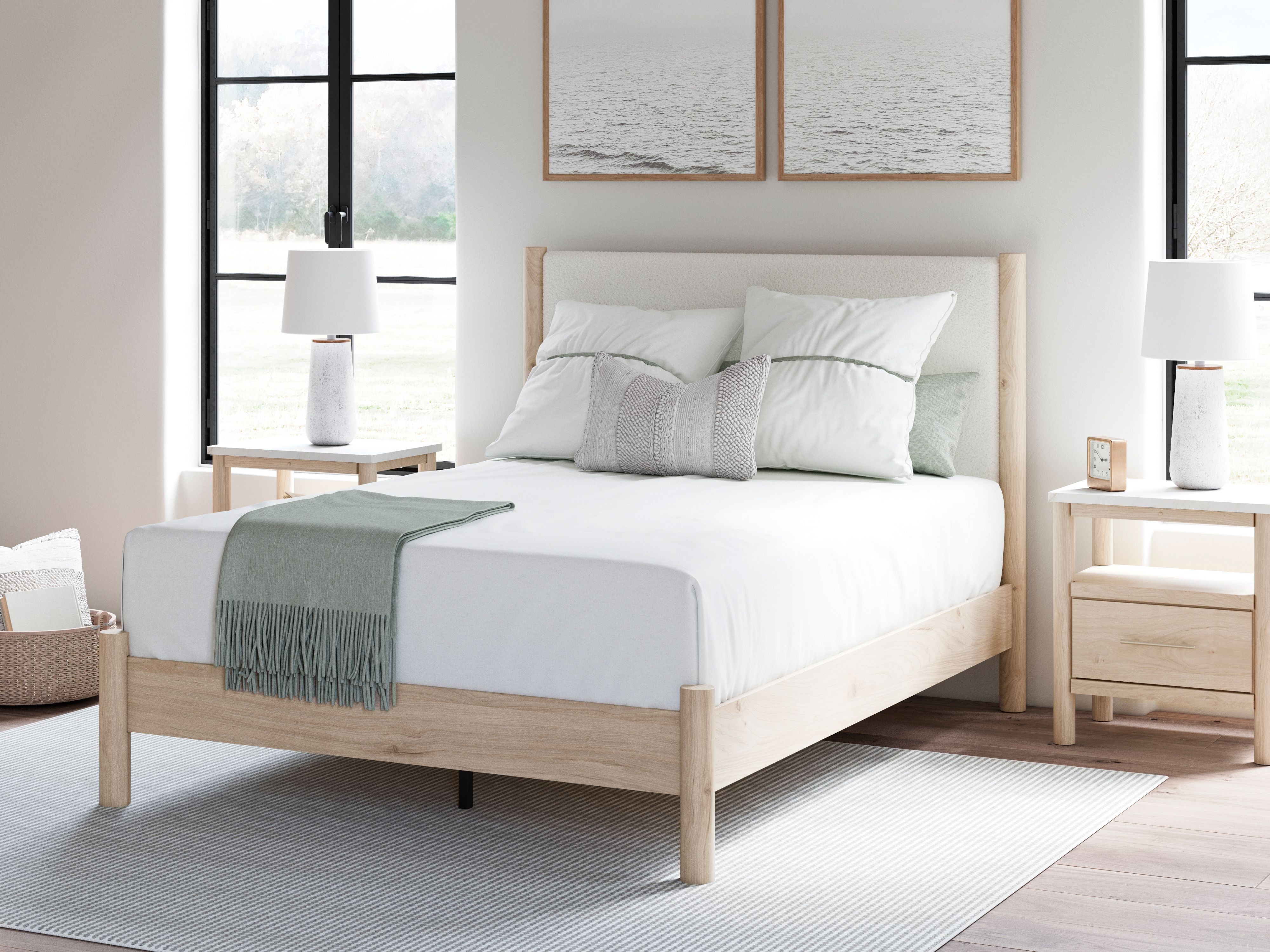 Ashley Furniture Cadmori - Queen Upholstered Panel Bed - Two-tone - Image 2