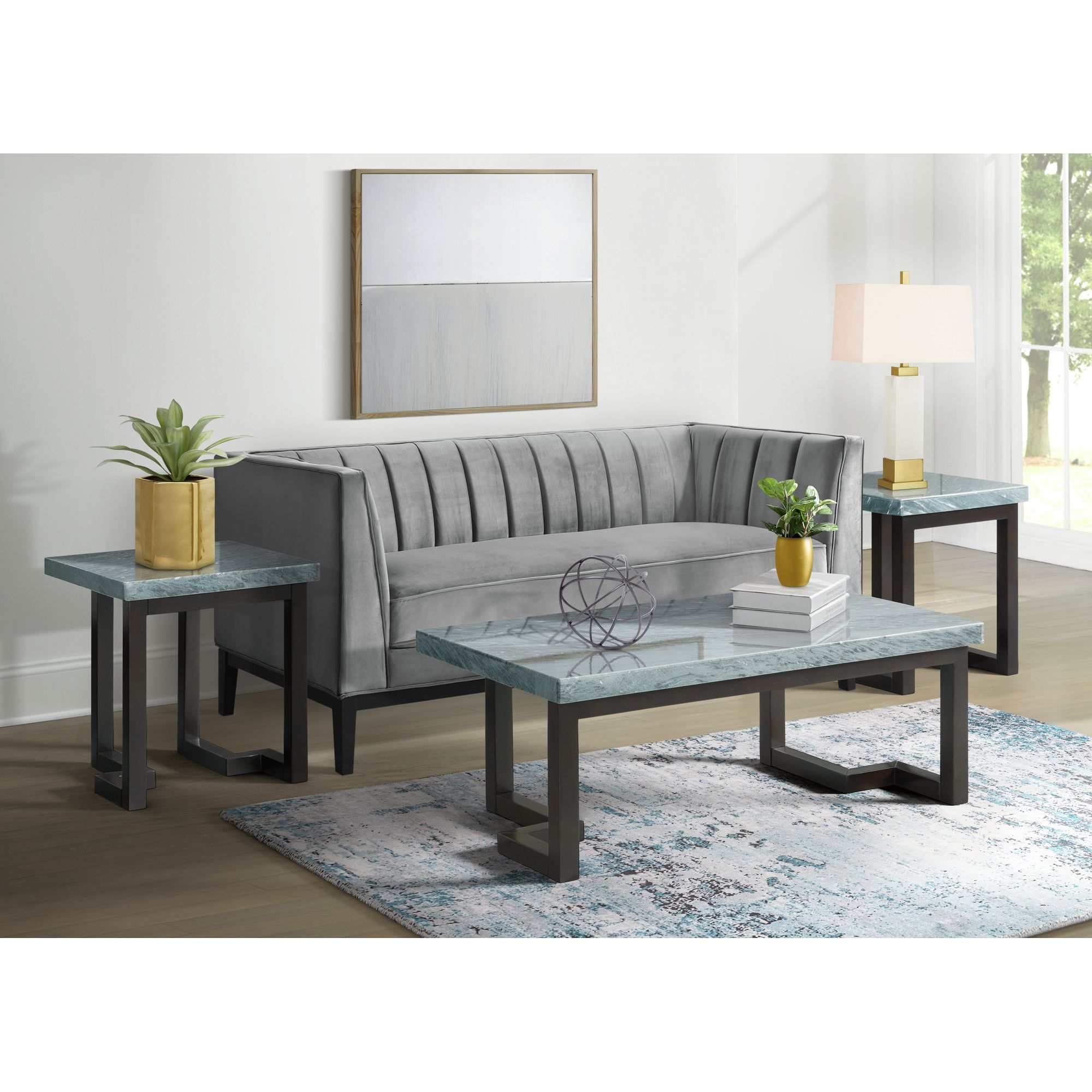 Kimble Marble Rectangular Coffee Table Gray New Lots Furniture