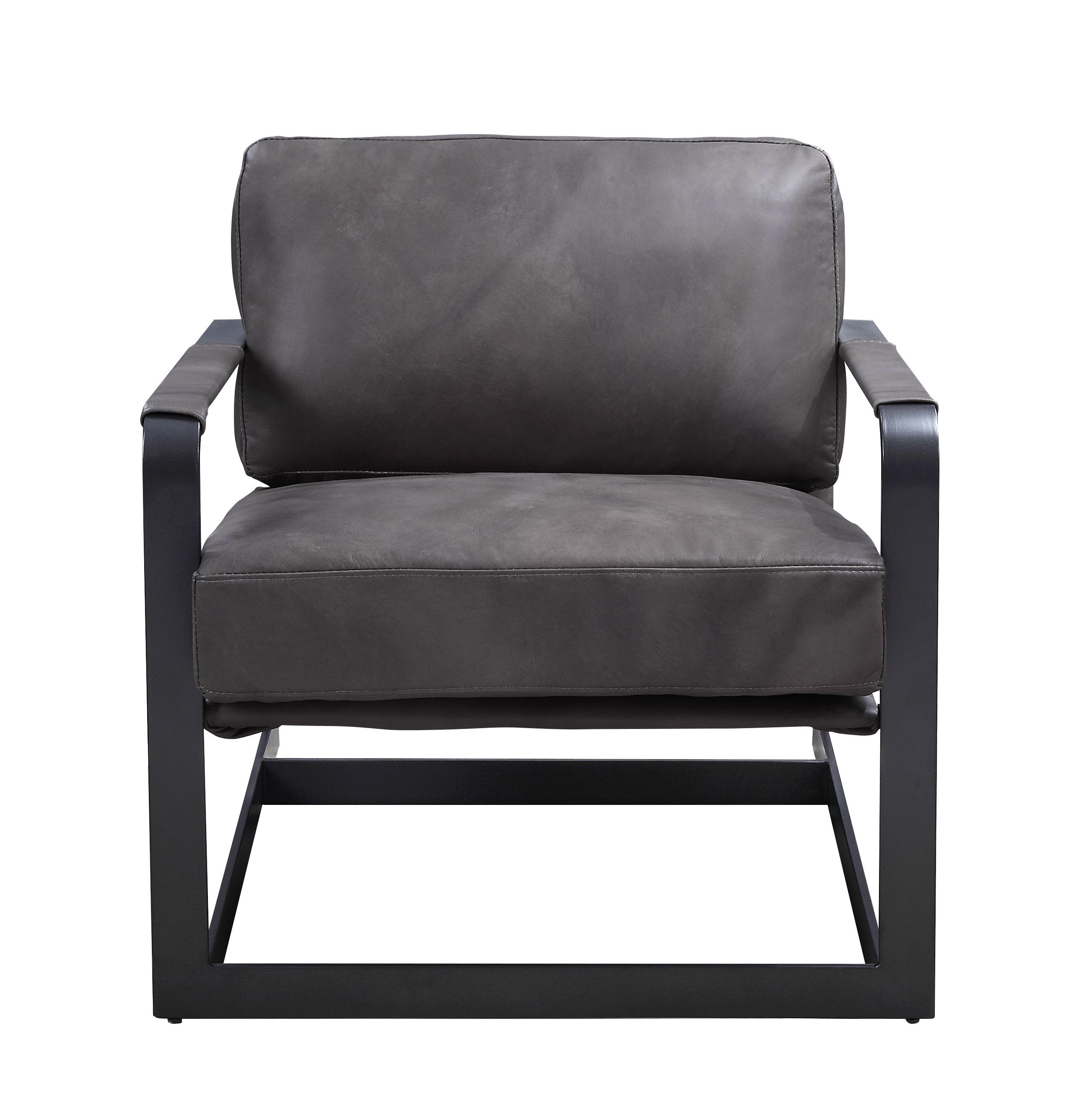 Locnos - Accent Chair - Gray Top Grain Leather & Black, dark gray