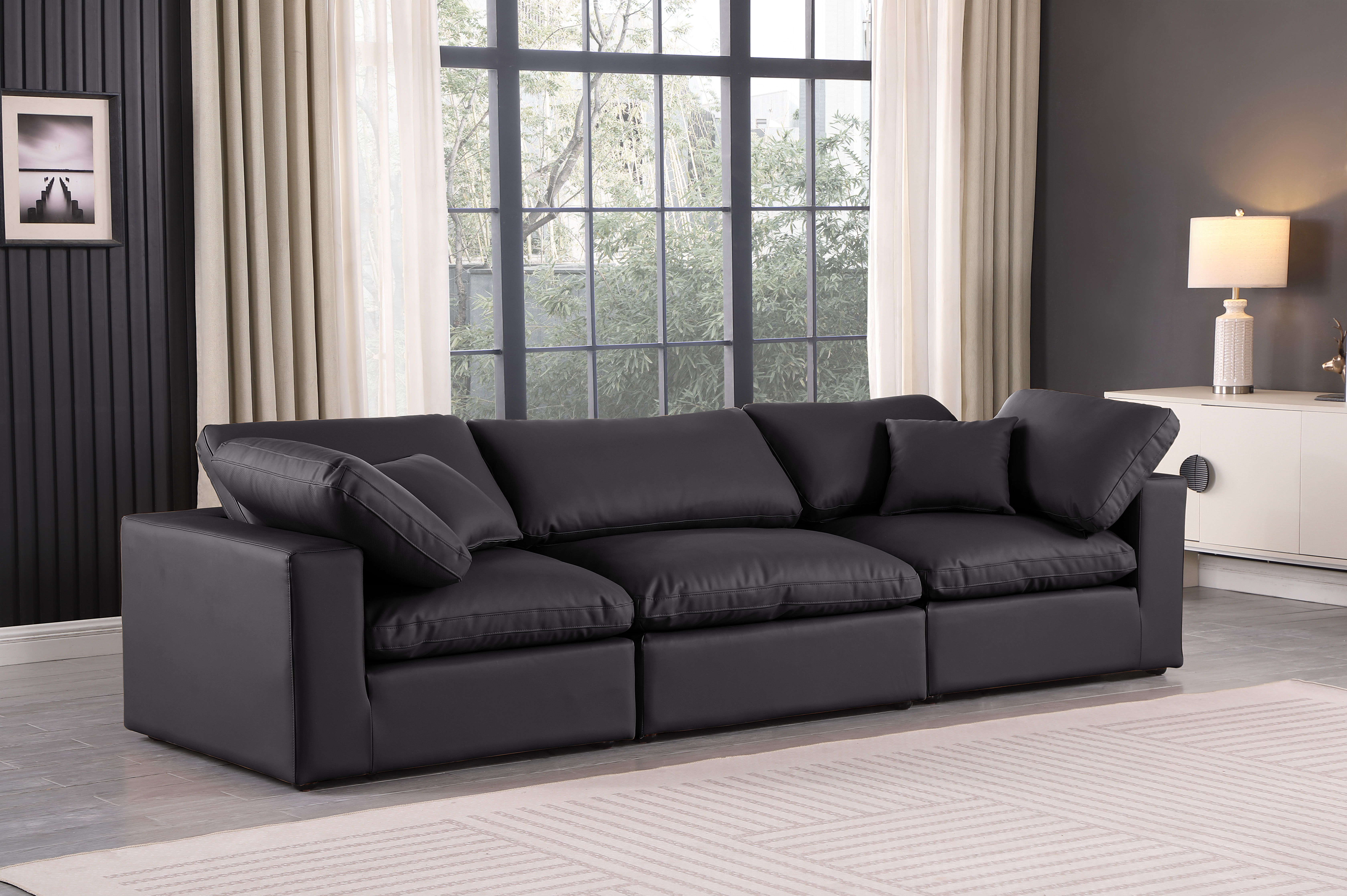Comfy - Faux Leather Modular Sofa 3 Pieces - Black
