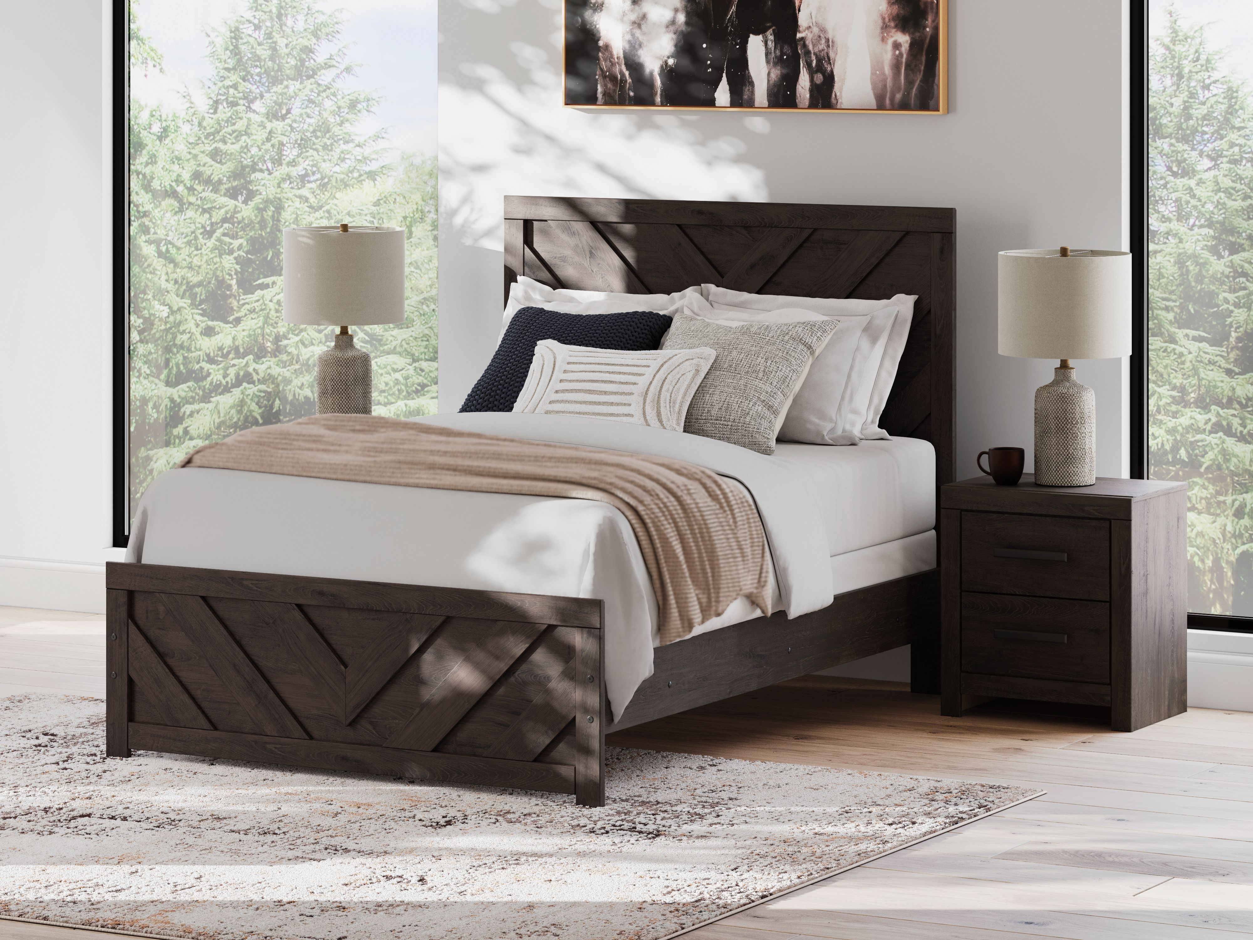 Ashley Furniture Prendonea - 6 Pc. - Dresser, Mirror, Full Panel Bed, 2 Nightstands - Charcoal - Image 6