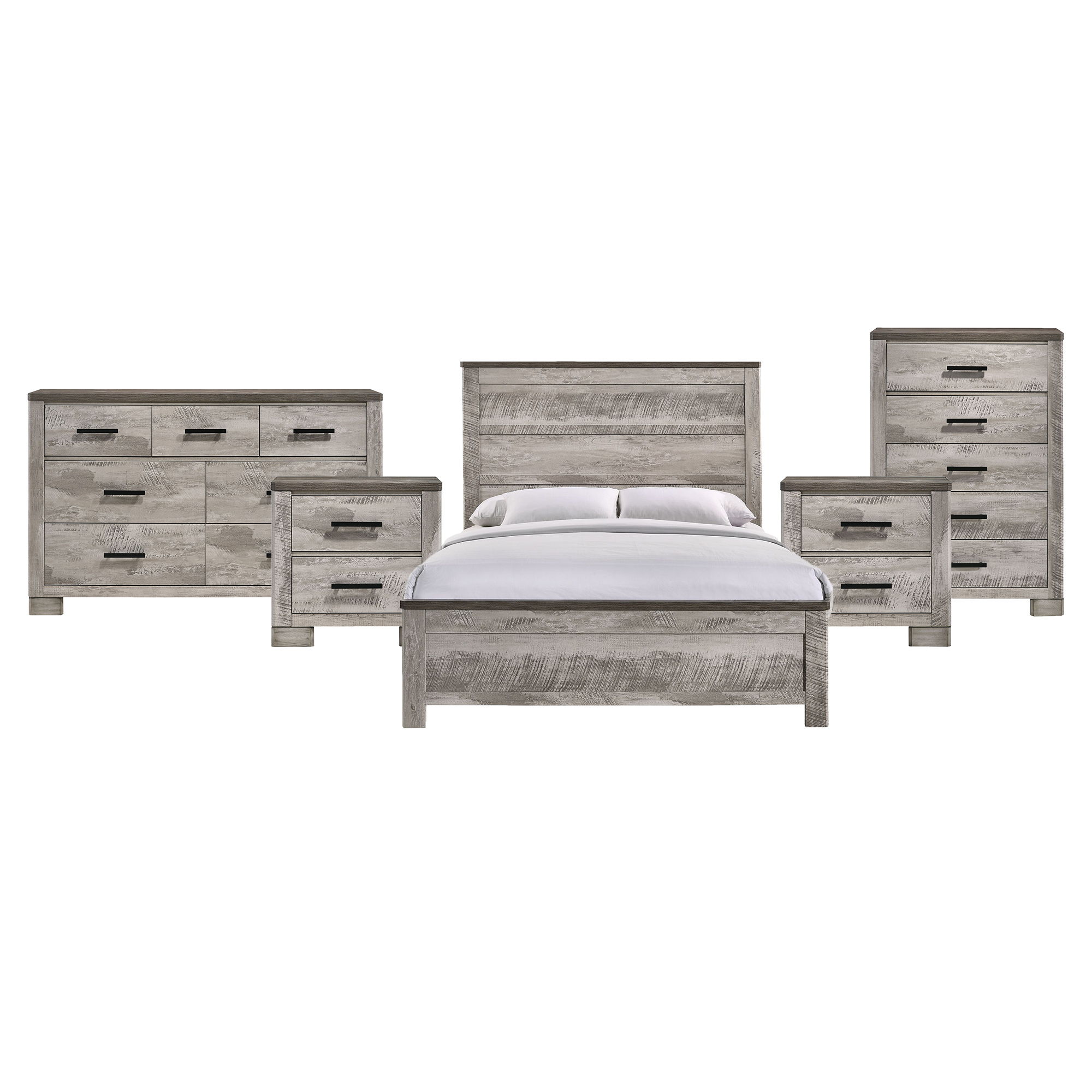 Queen · 5 Pc · Bedroom Set With 2 Nightstands, Dresser & Chest