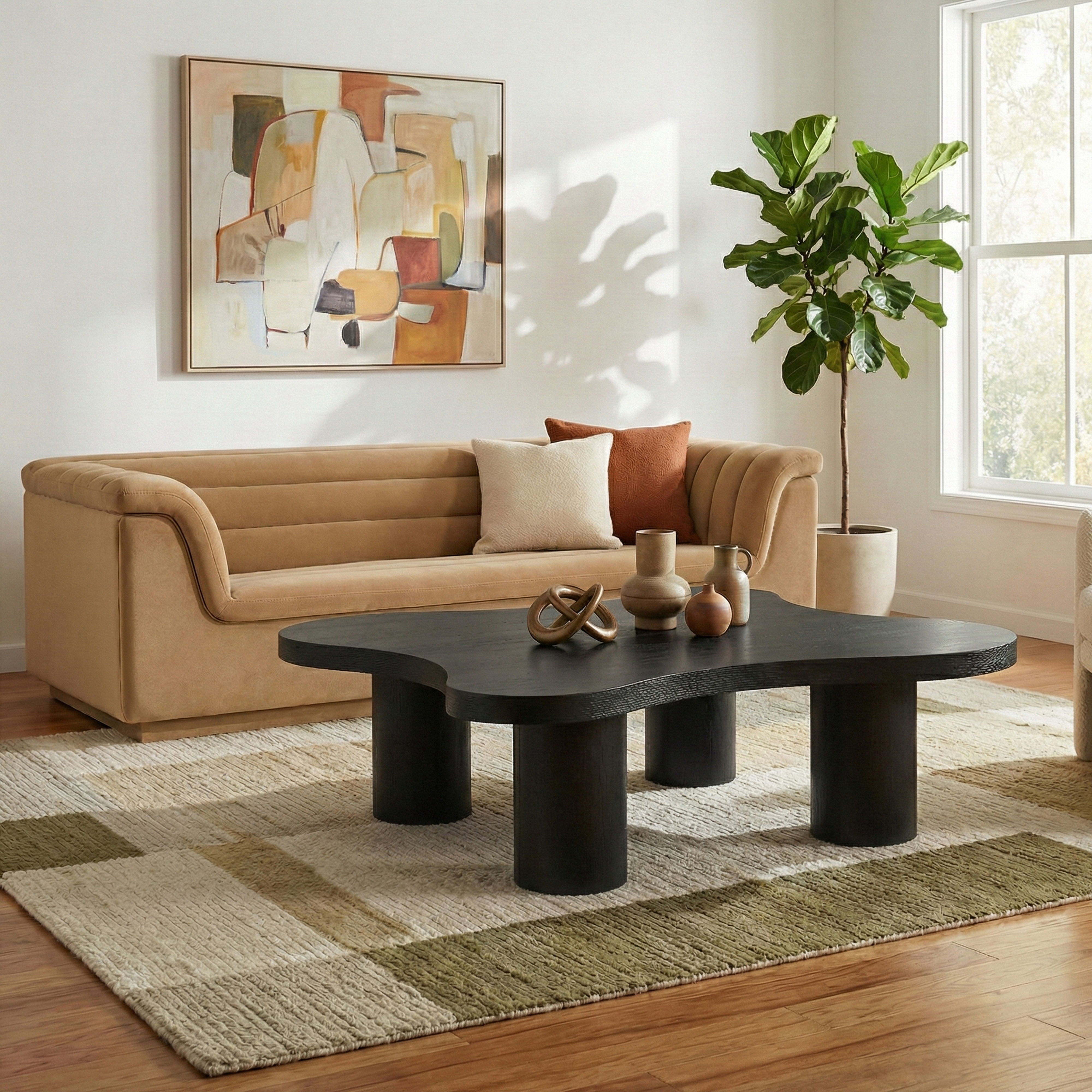 Cove - 48" Oak Veneer And Solid Wood Coffee Table - Black