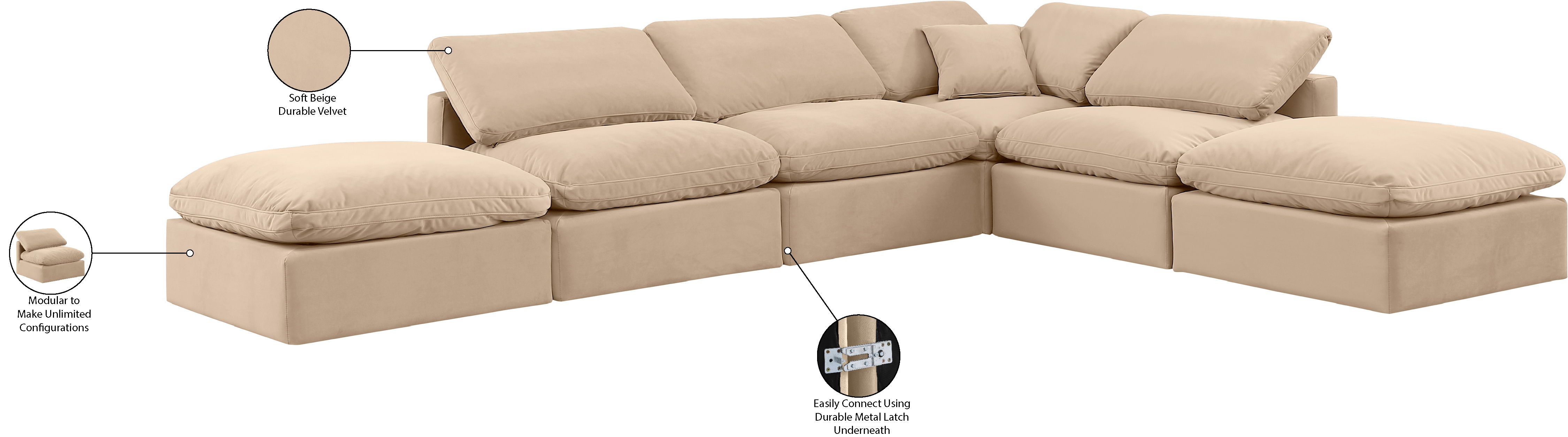 Indulge - Velvet 6 Piece Modular Armless Sectional - Beige