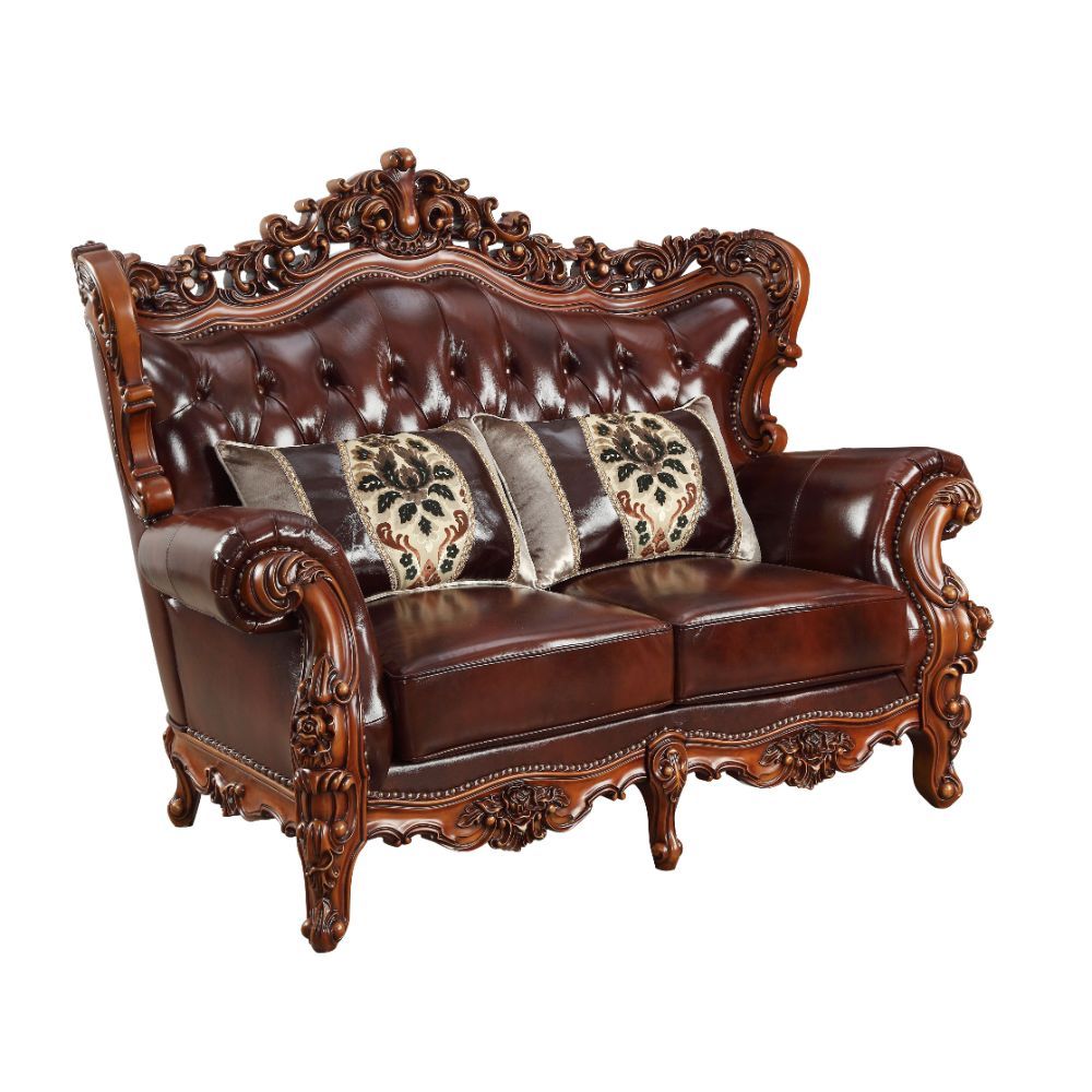 Eustoma - Loveseat - Cherry Top Grain Leather Match & Walnut, dark brown