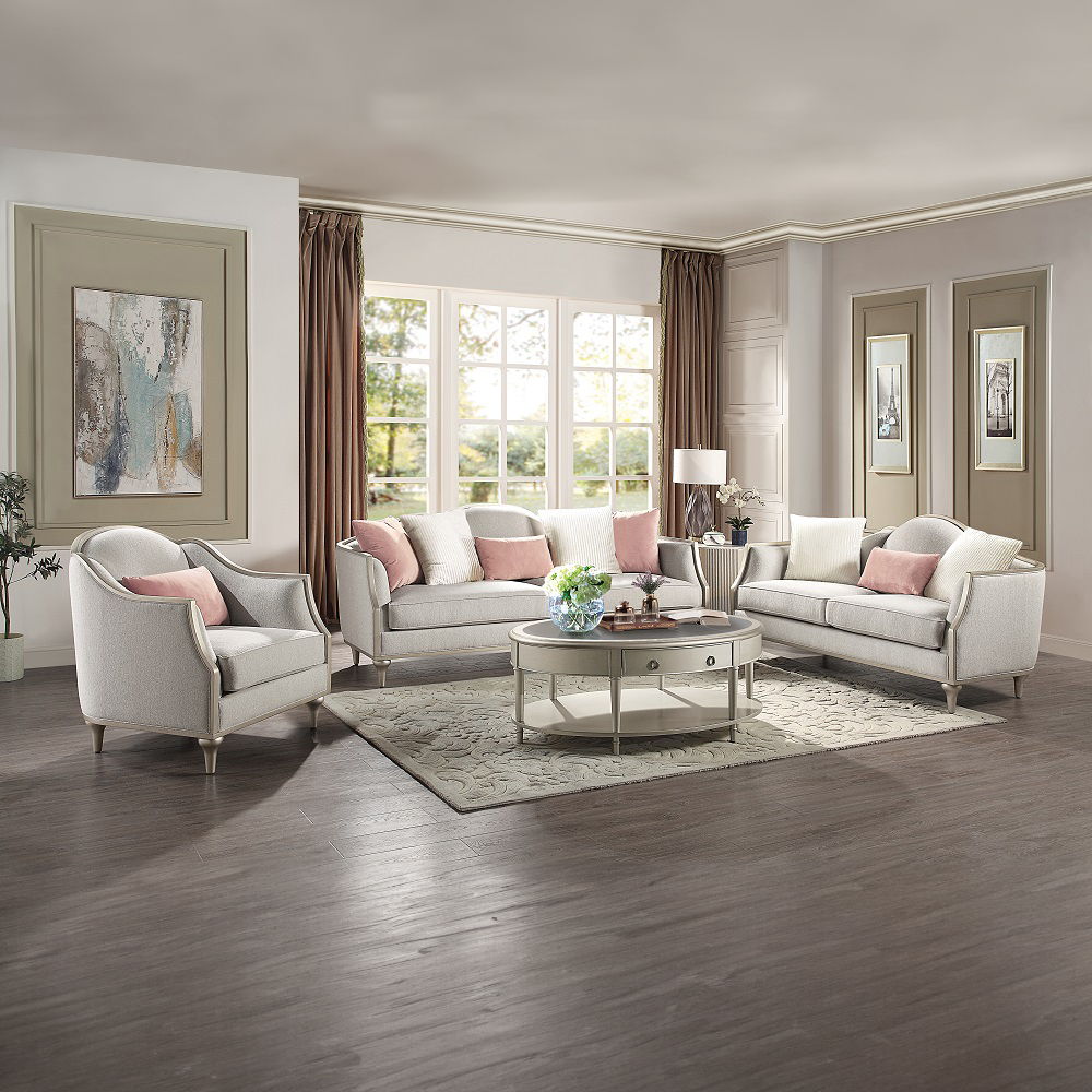 Kasa - Coffee Table - Sintered Stone Top & Champagne, white