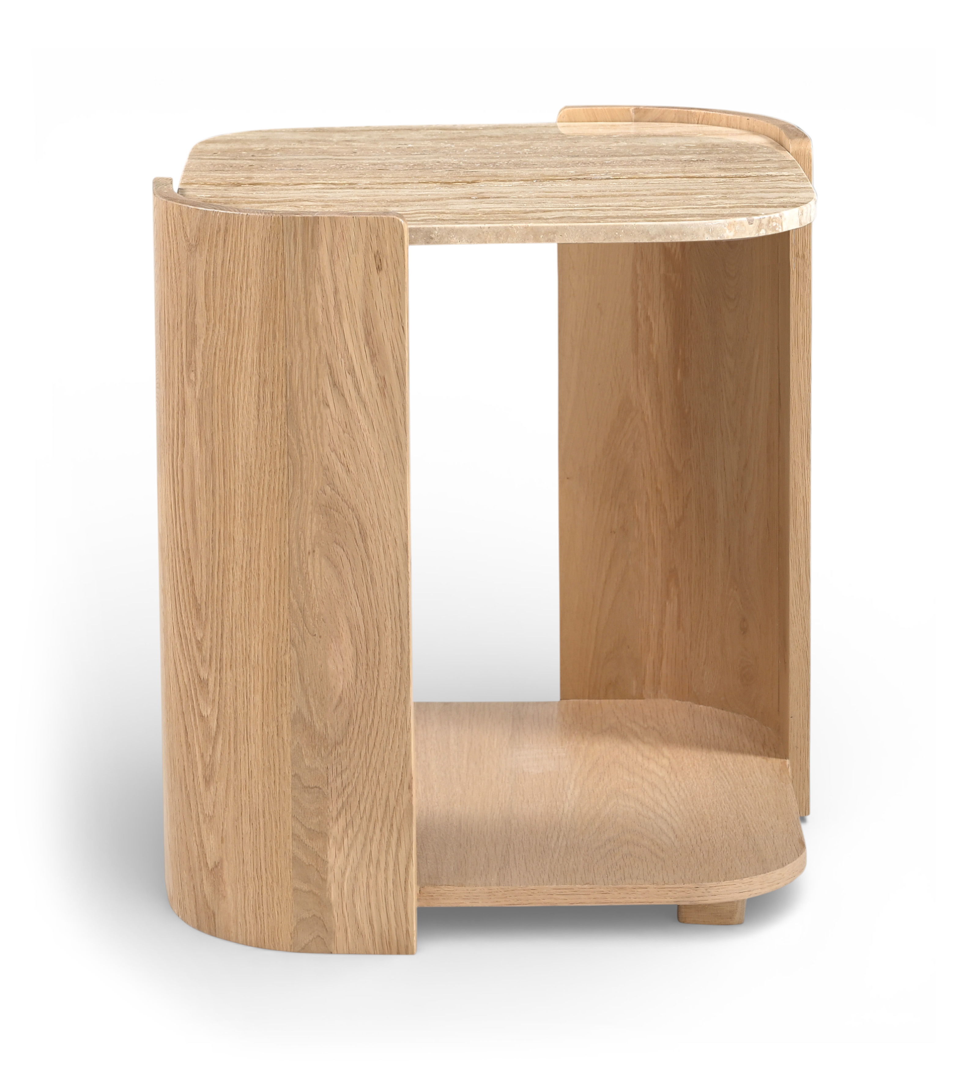Calabria - Marble And Oak Wood End Table - Beige / Natural