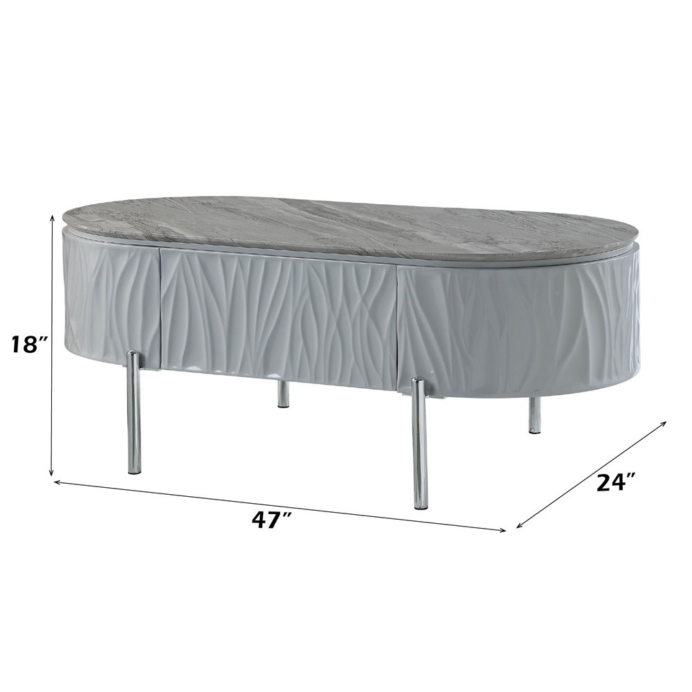 Yukino - Coffee Table - Gray High Gloss & Chrome, gray, view 7