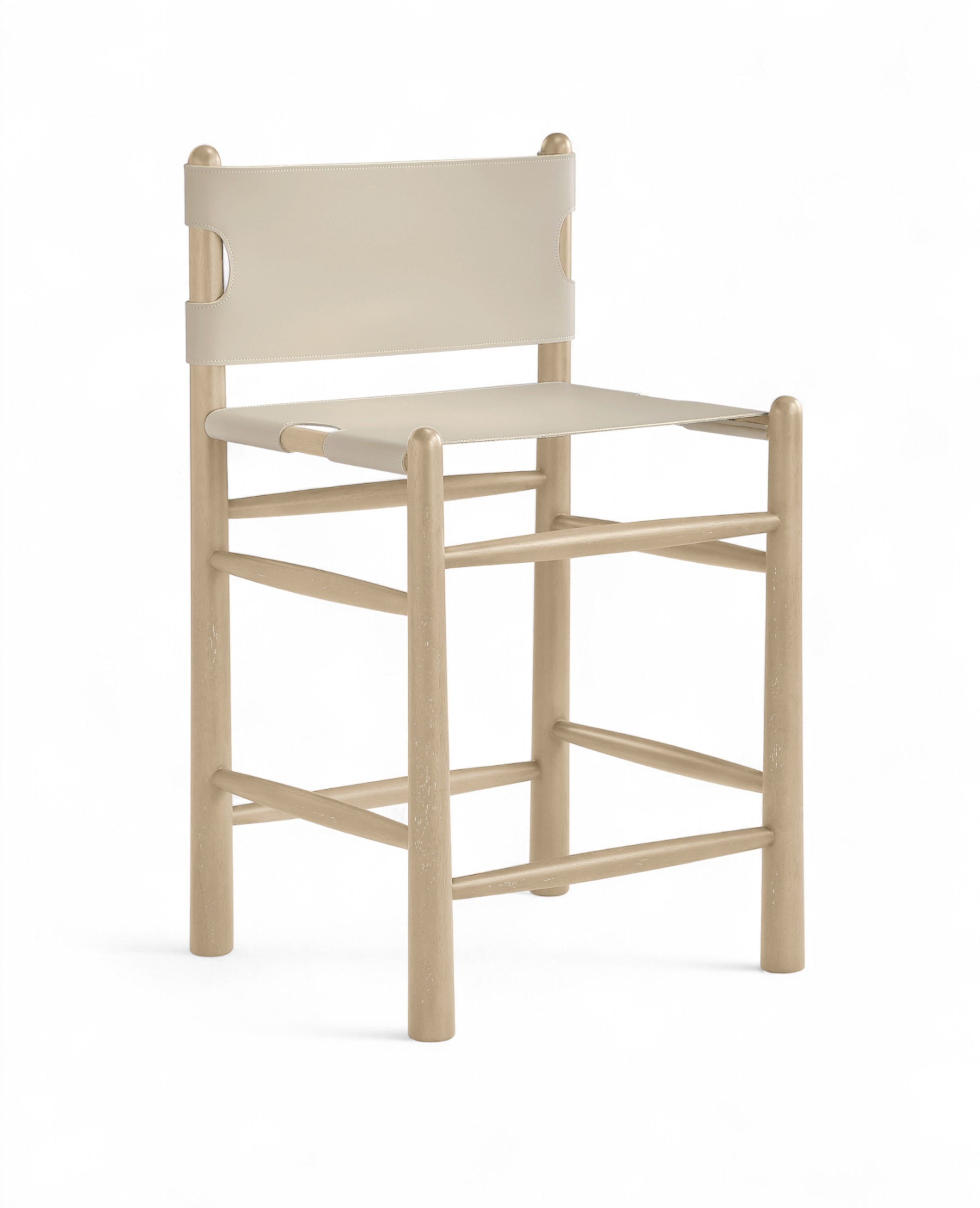 Santos - Vegan Leather Upholstered Counter Stool - Beige / Stained Natural