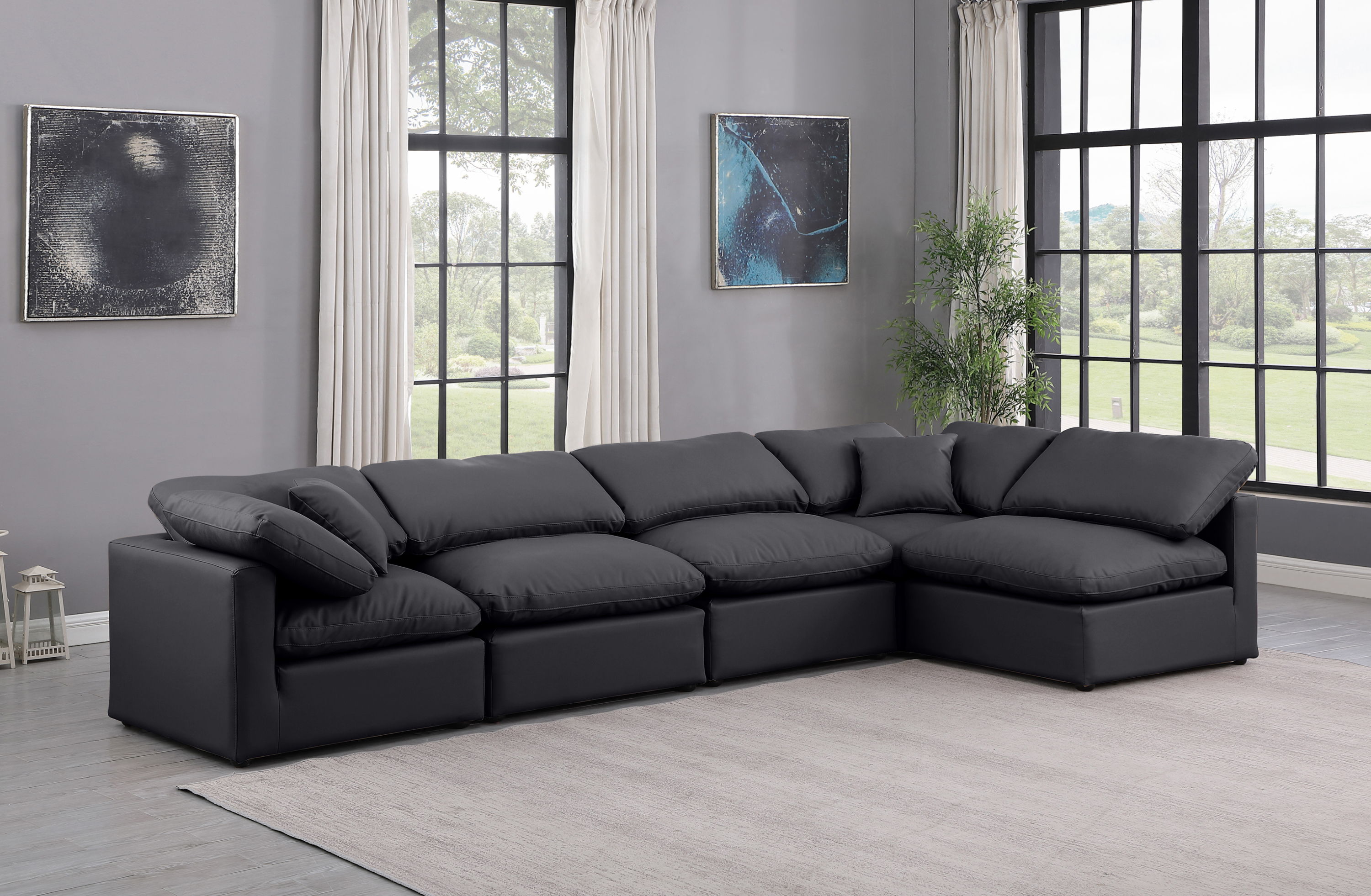 Indulge - Faux Leather 5 Piece Modular Sectional - Black