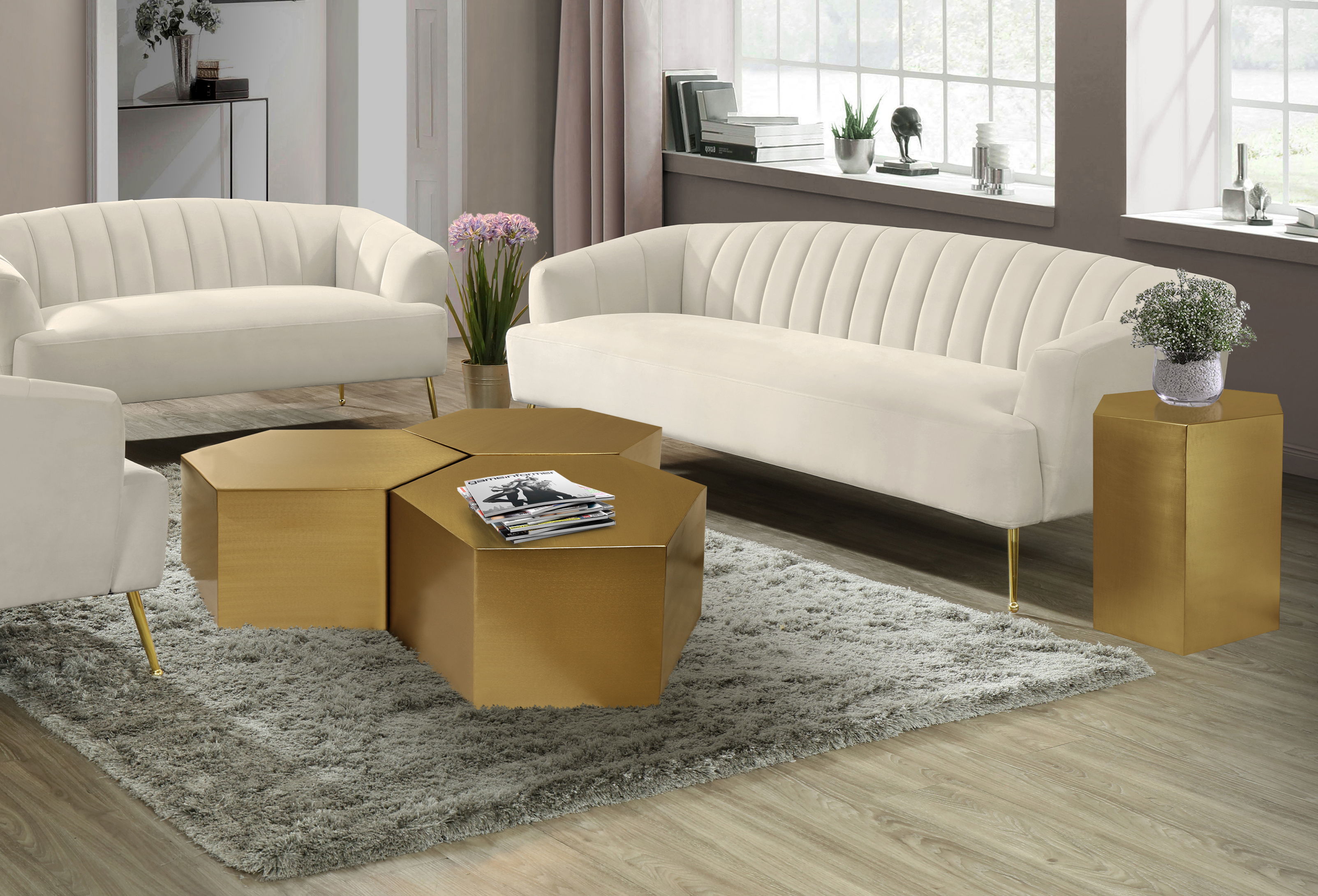 Hexagon - Coffee Table Modular Shape 3 Piece - Gold