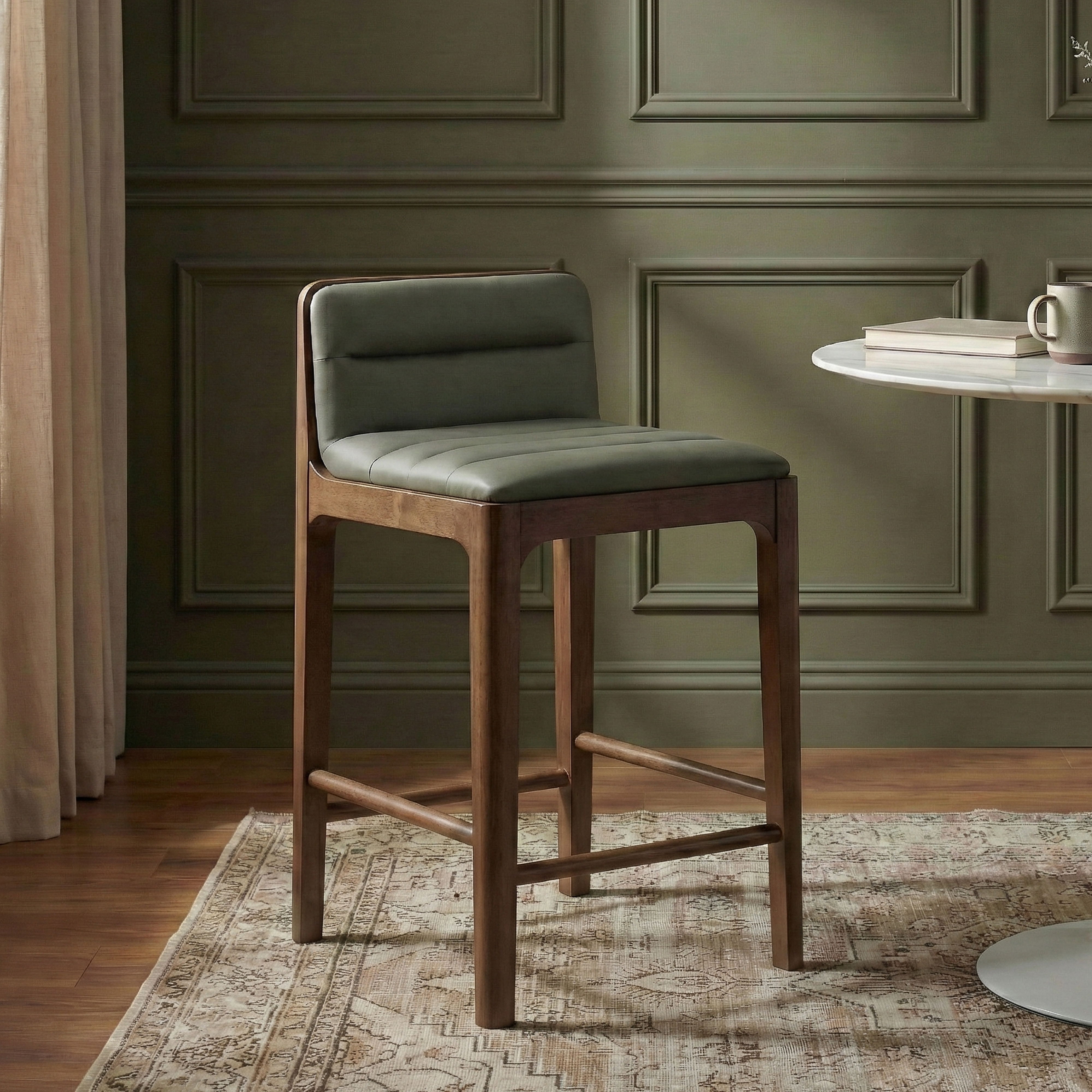 Ellis - Vegan Leather Upholstered Counter Stool (Set of 2) - Green