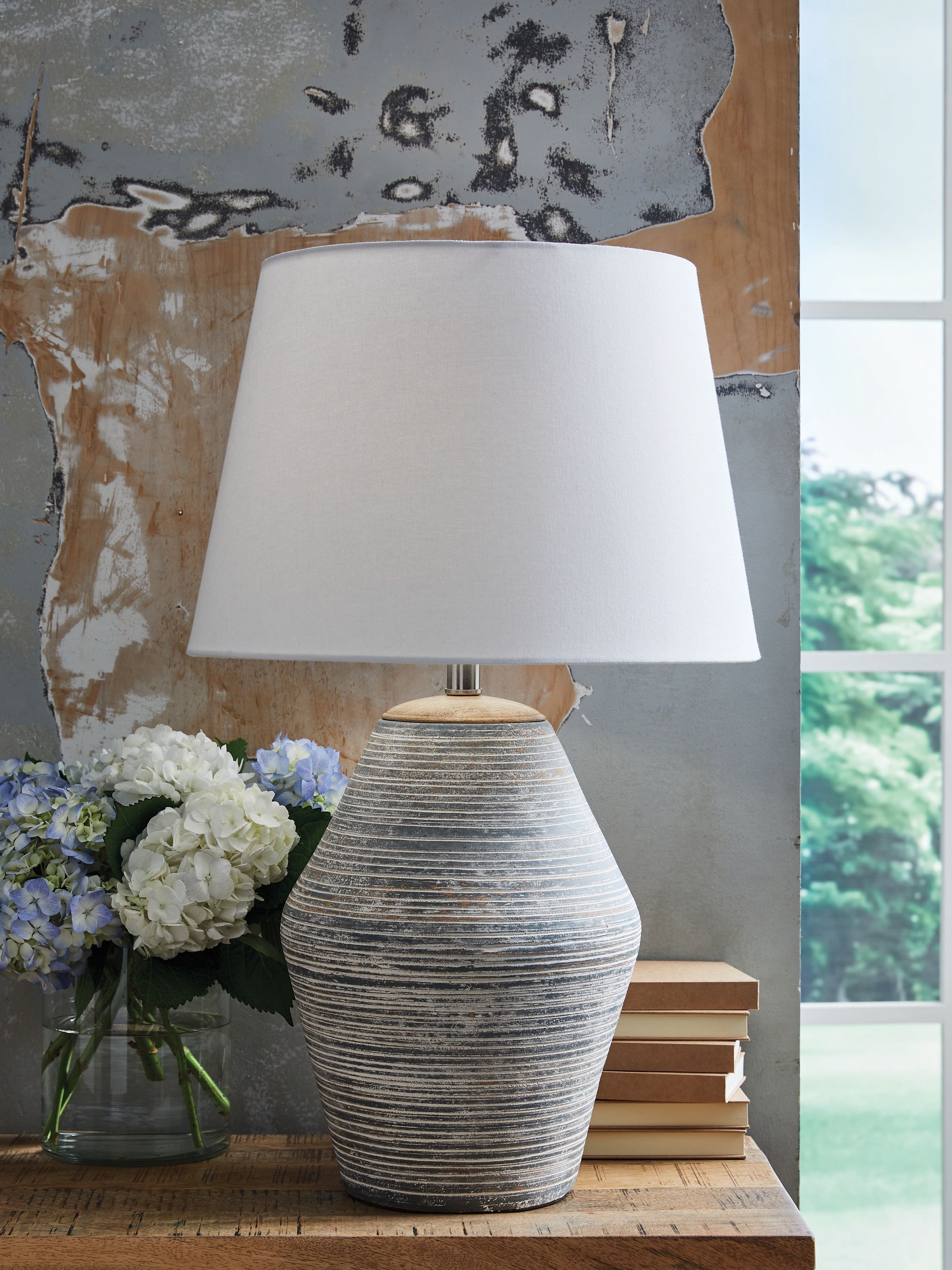 Ashley Furniture Lawrock - Terracotta Table Lamp - Antique Blue - Image 2