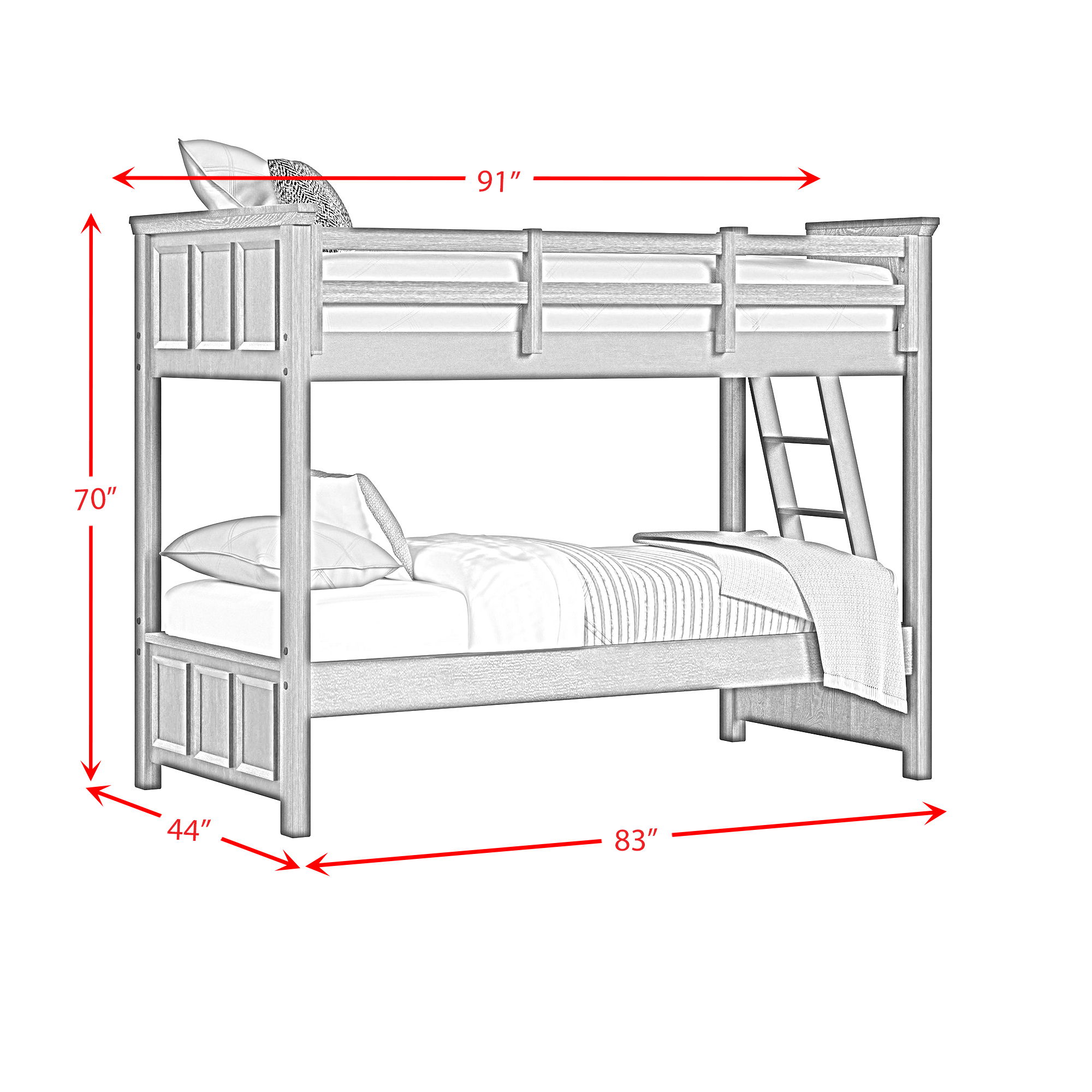 Hampton Kids - Twin Over Twin Bunk With Ladder - White