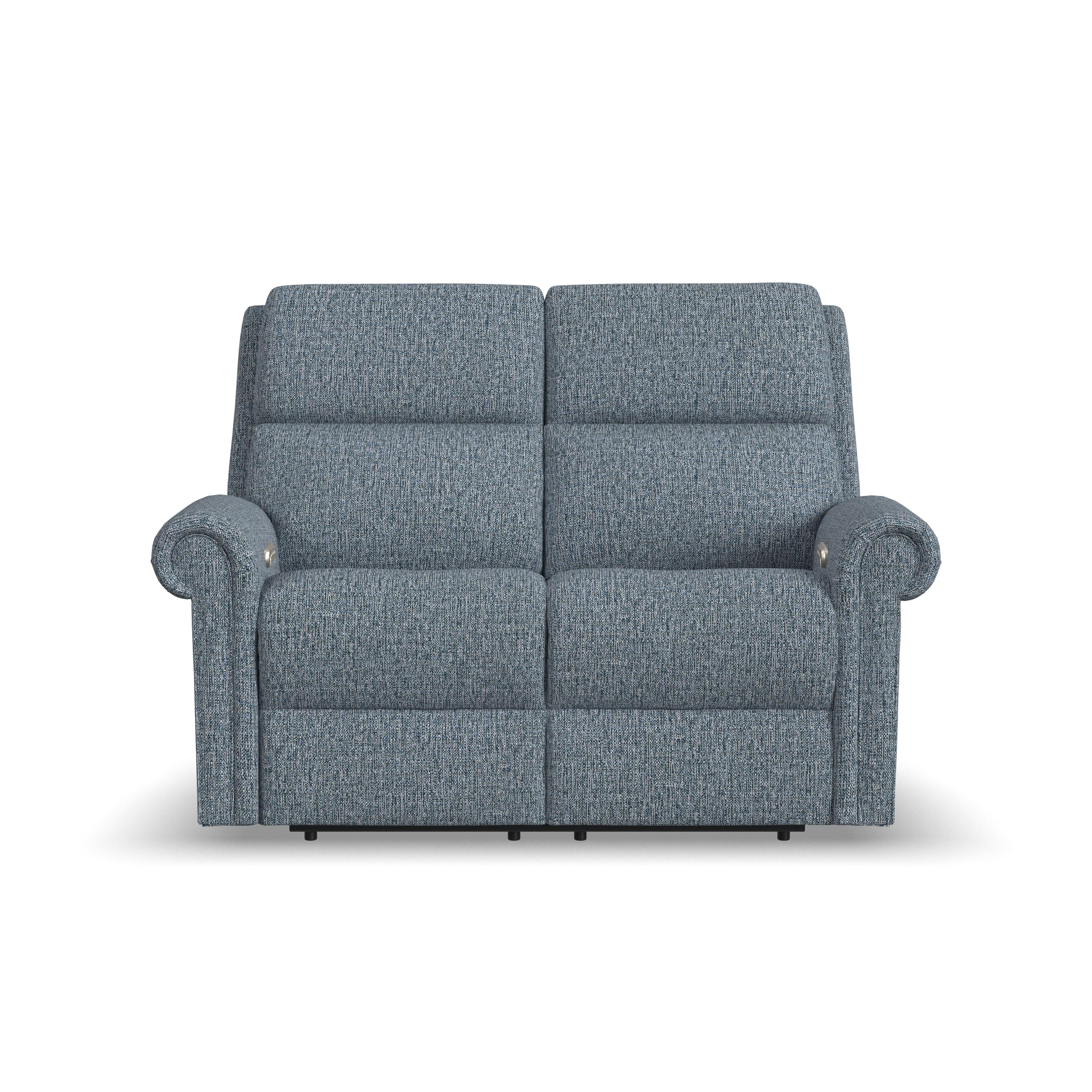 Bernard - Power Reclining Loveseat With Power Headrest & Lumbar, Nailhead Trim, blue, view 4