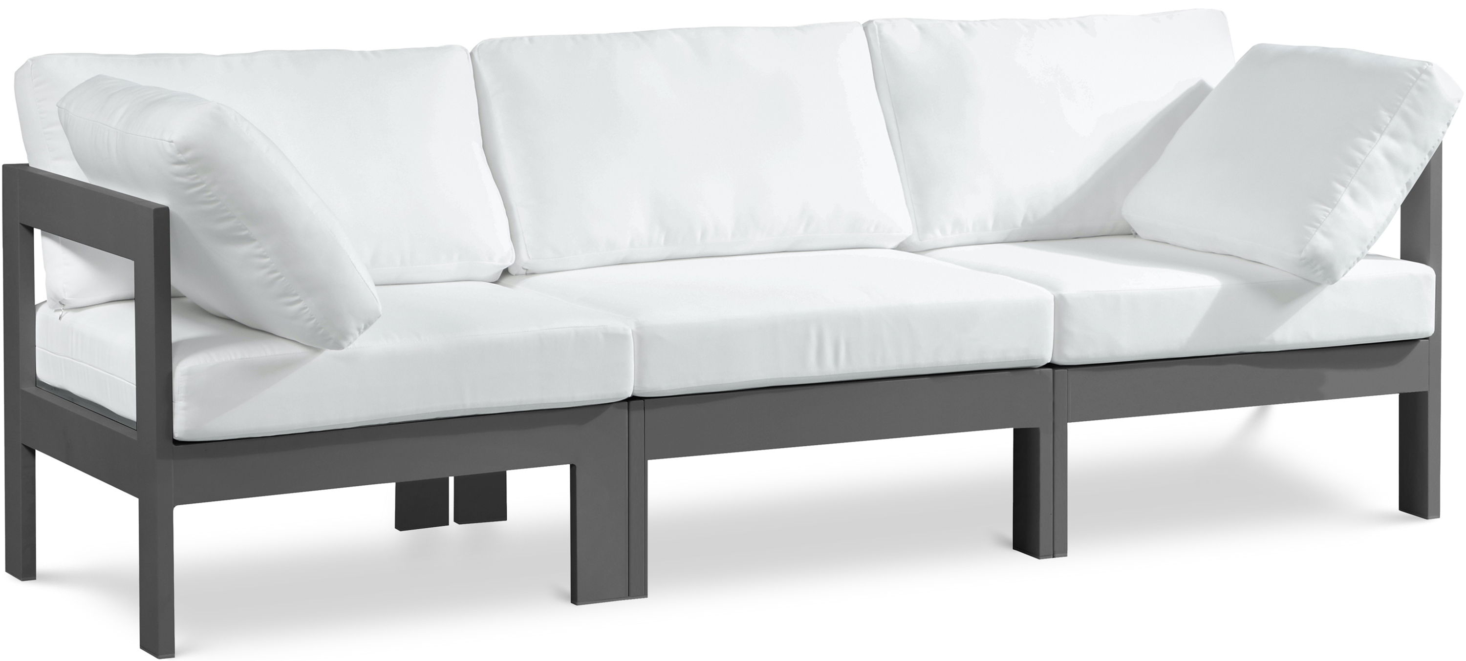 Nizuc - Outdoor Patio 3 Seat Modular Sofa With Gray Frame - White