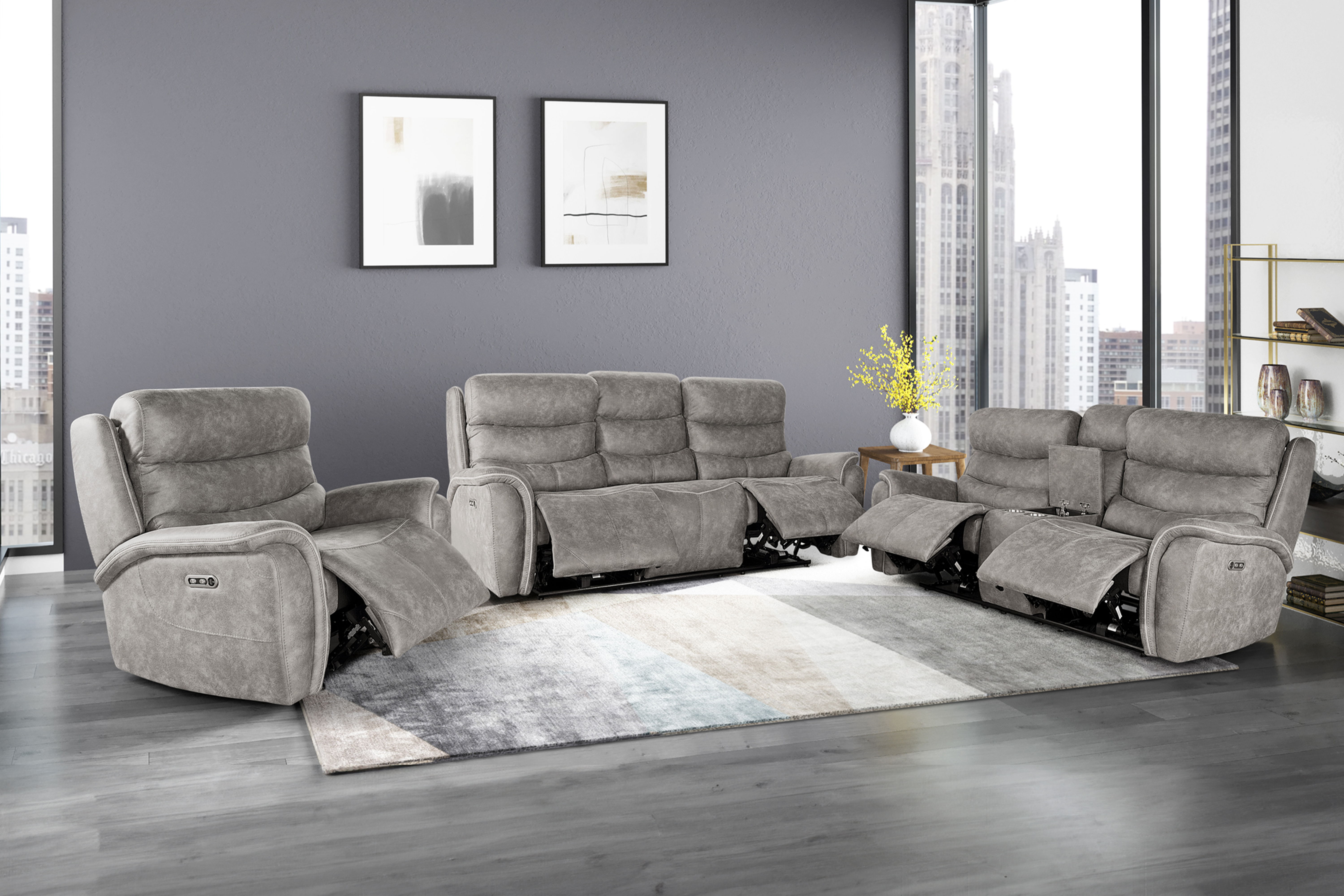 Kamari - Power P2 3 Piece Sofa & Loveseat & Recliner - Gray