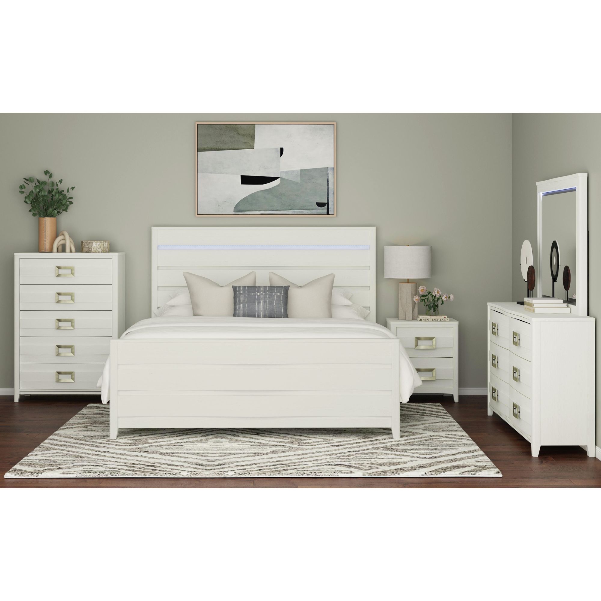 Tobias - Full Bed With LED - White