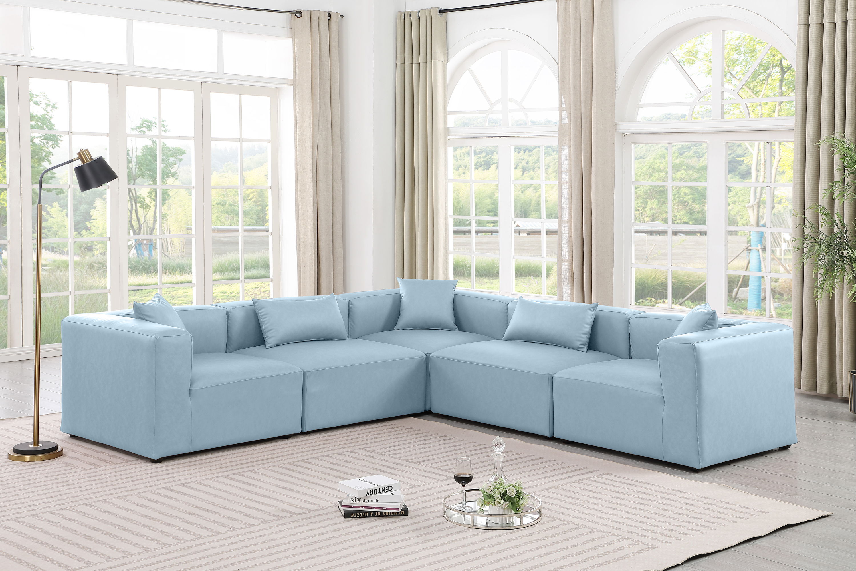 Cube - 5 Piece Modular Corner Sectional - Light Blue