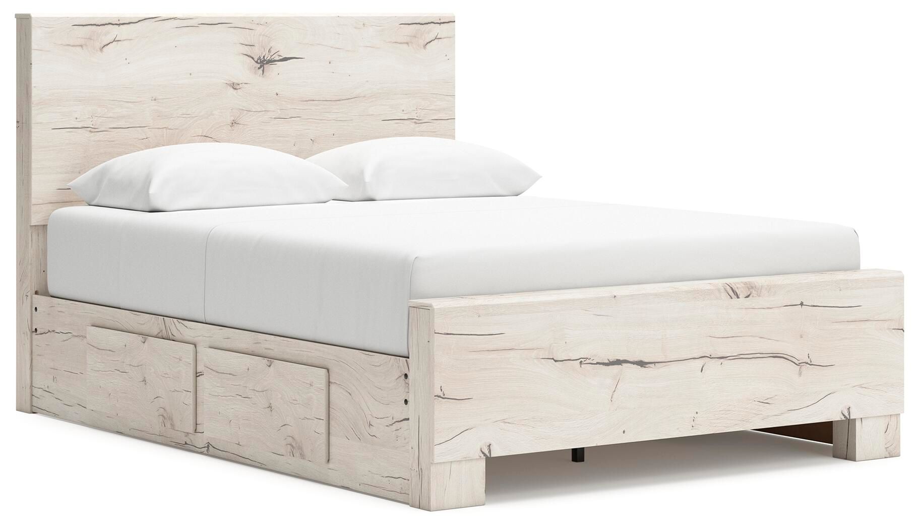 Lawroy – Full Panel Bed With 2 Under Bed Storage Units – Light Natural