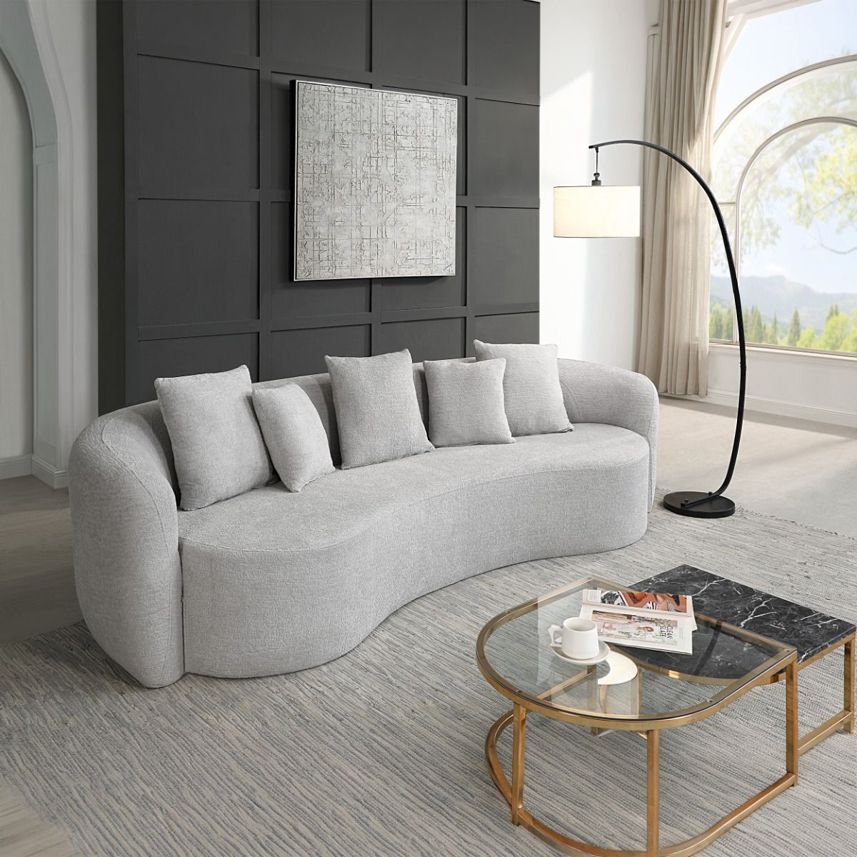 Barasa - Oversize Sofa With 5 Pillows - Gray, gray, view 3