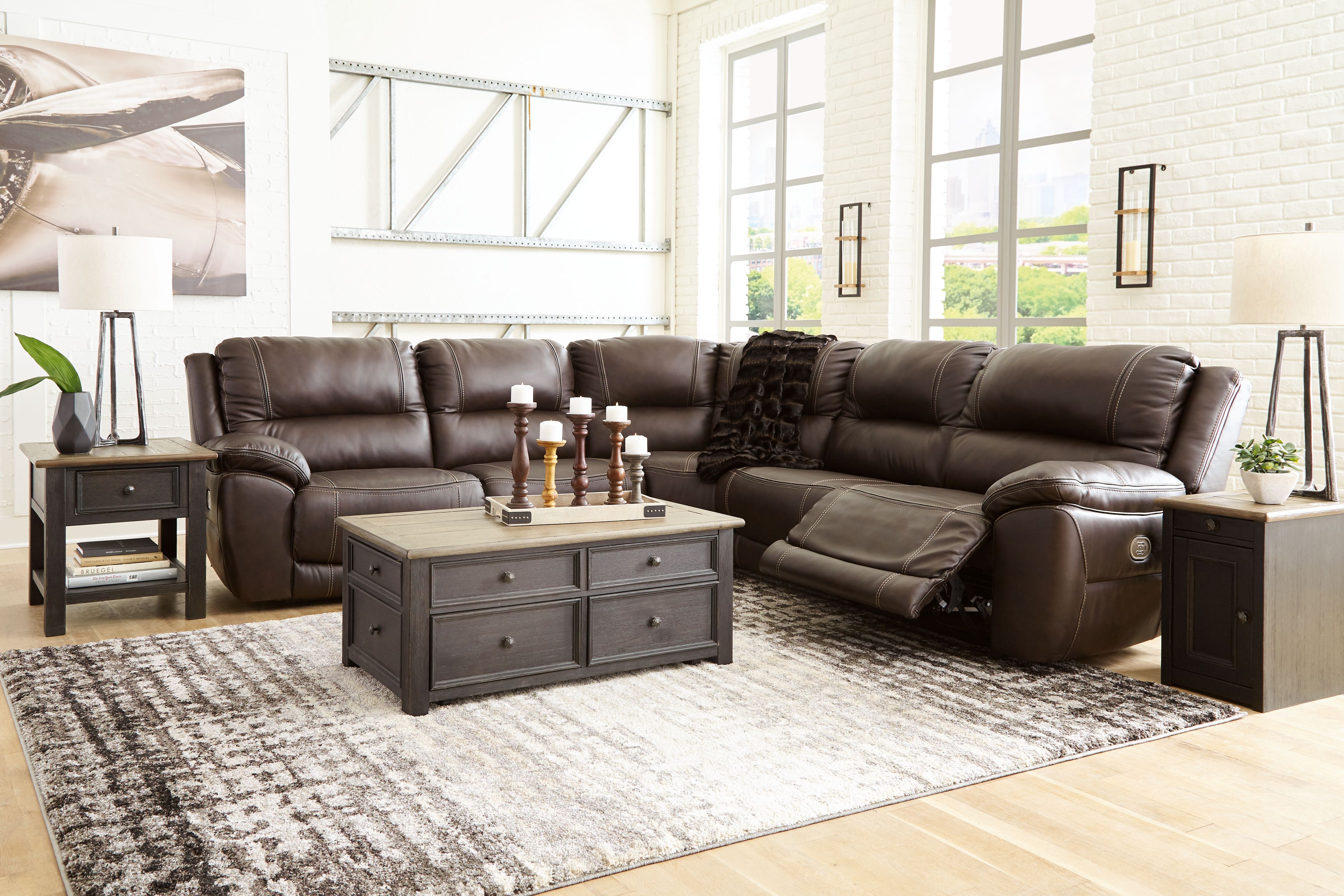 Ashley Furniture Dunleith - Power Sectional 5 Pc - Chocolate - Image 9