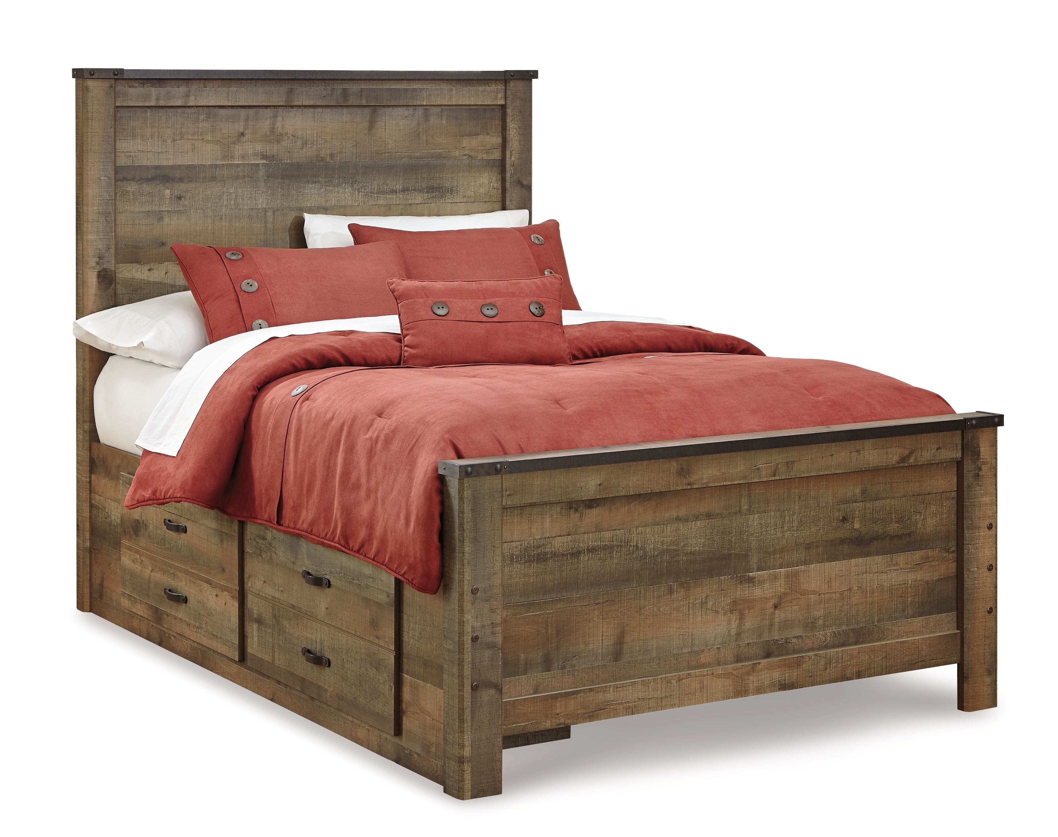 Trinell - Full Panel Bed With 2 Storage Drawers - Brown