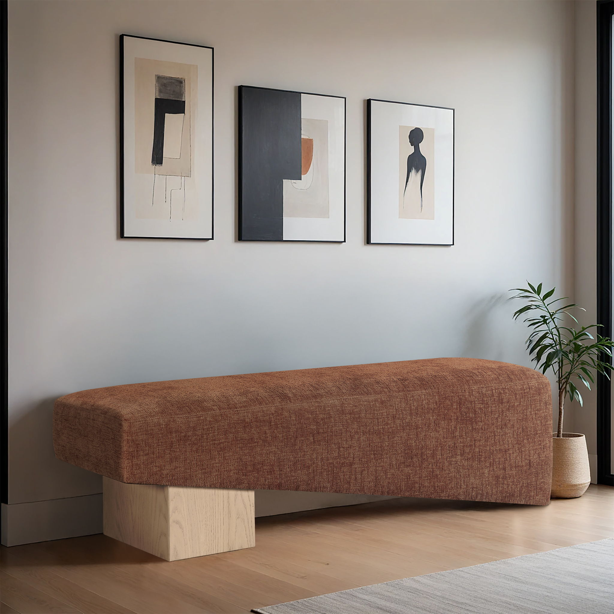Alora - Bench With Natural Base - Cognac