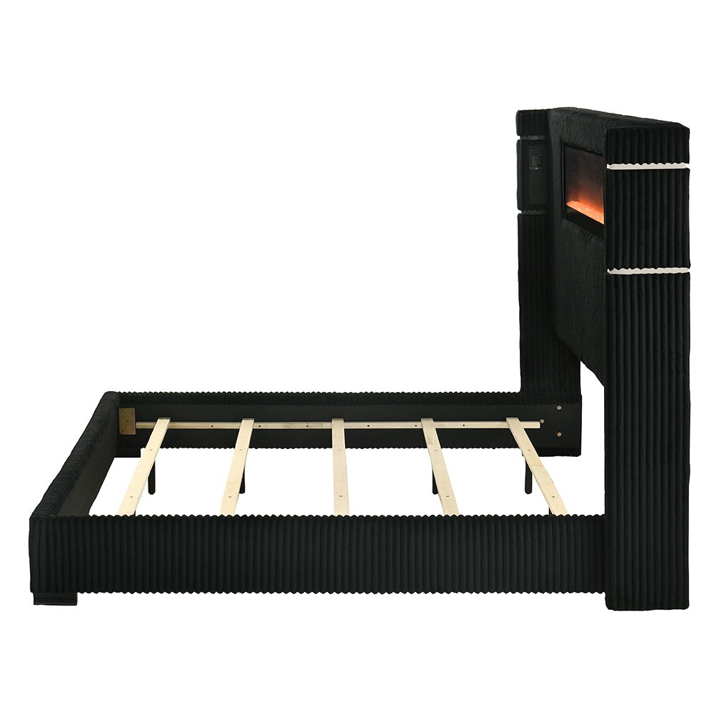 Garner - Queen Bed With Fireplace, LED, Reading Light, Speaker, Bluetooth & USB - Black & Gray, black, view 3