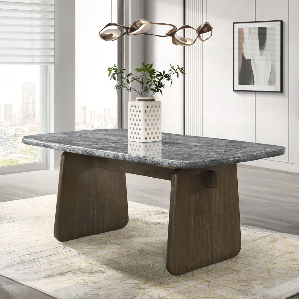 Dillon - Dining Table With Marble Top - Natural / Walnut, dark brown