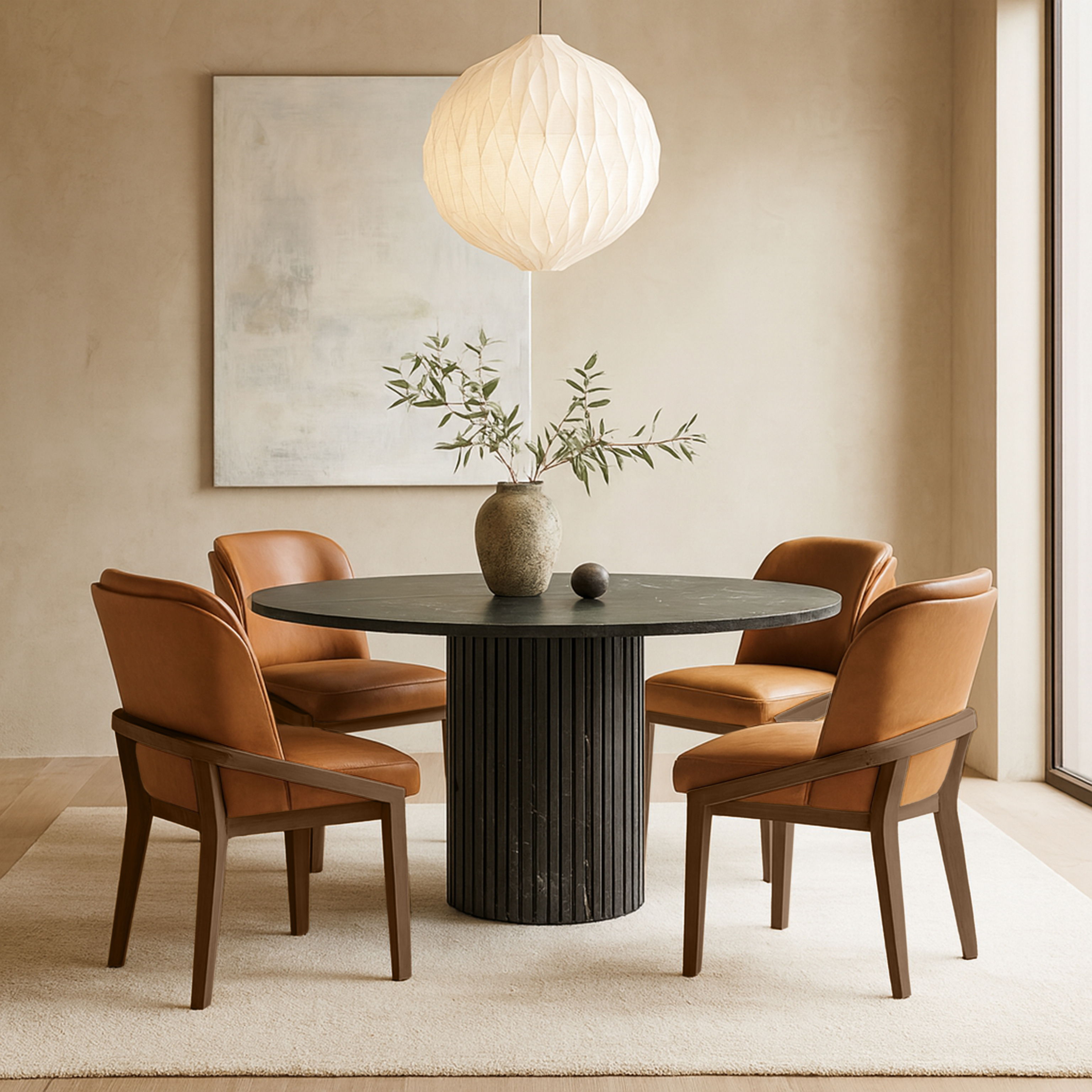 Navo - Upholstered Dining Chair Vegan Leather - Cognac