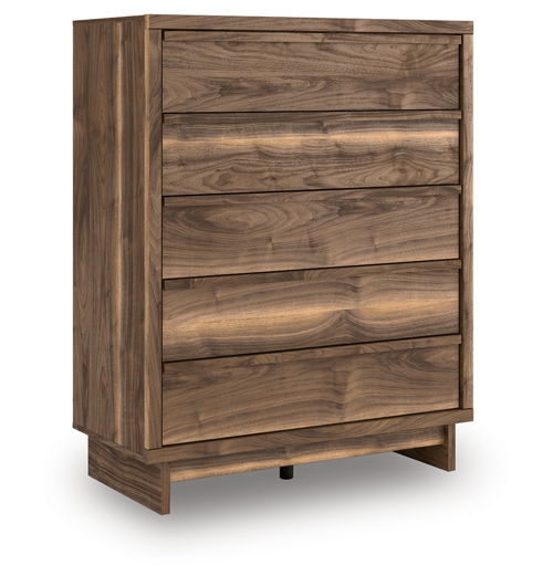 Chirason - Five Drawer Wide Chest - Brown, dark brown