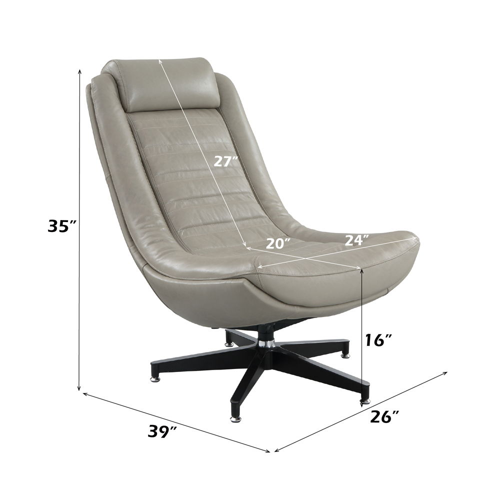 Piran - Accent Chair With Swivel - Twilight Top Grain Leather, gray, view 6