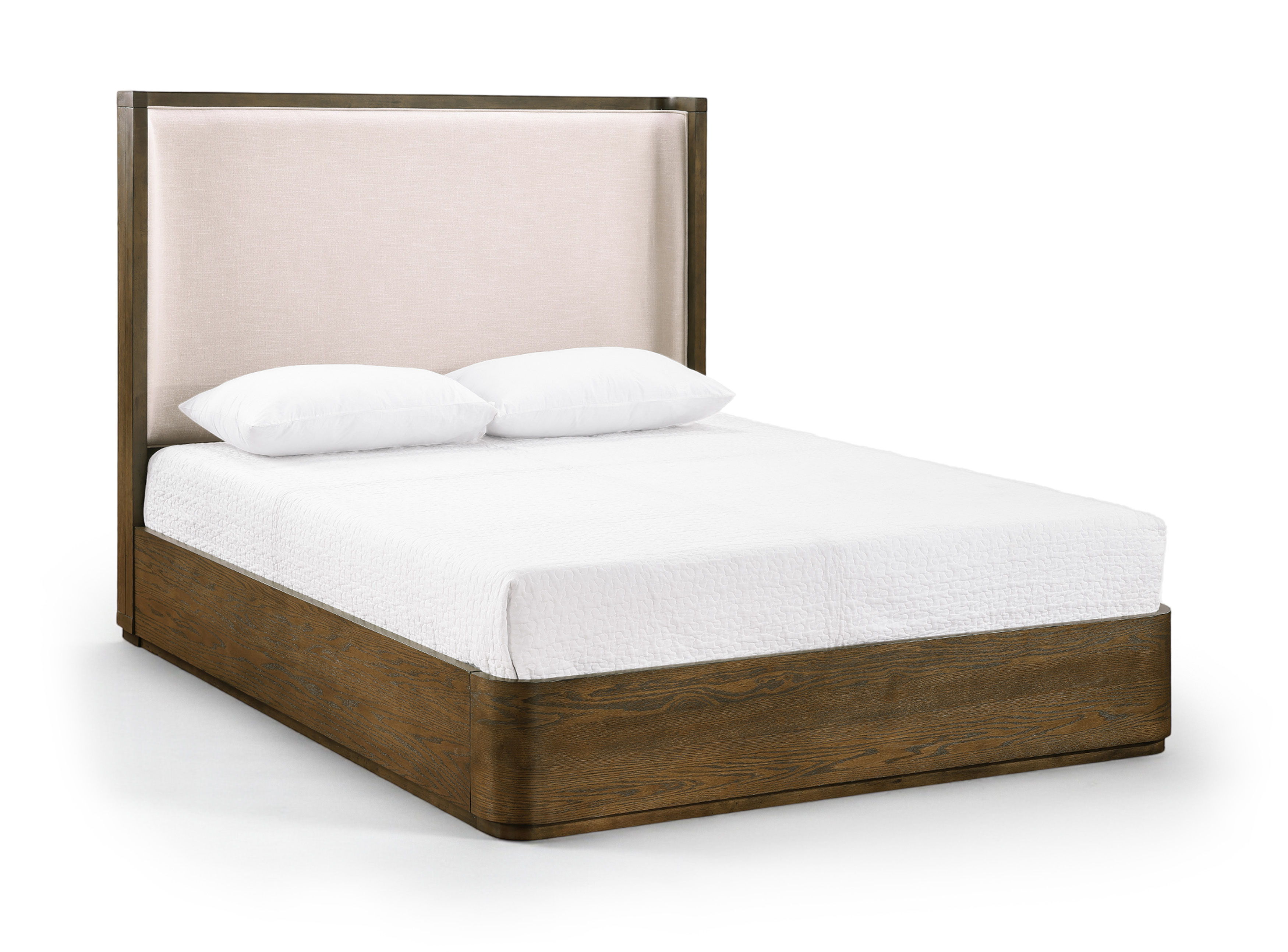 Tiberio - Solid Wood And Linen Textured Fabric King Bed (3 Boxes) - Brown / Cream