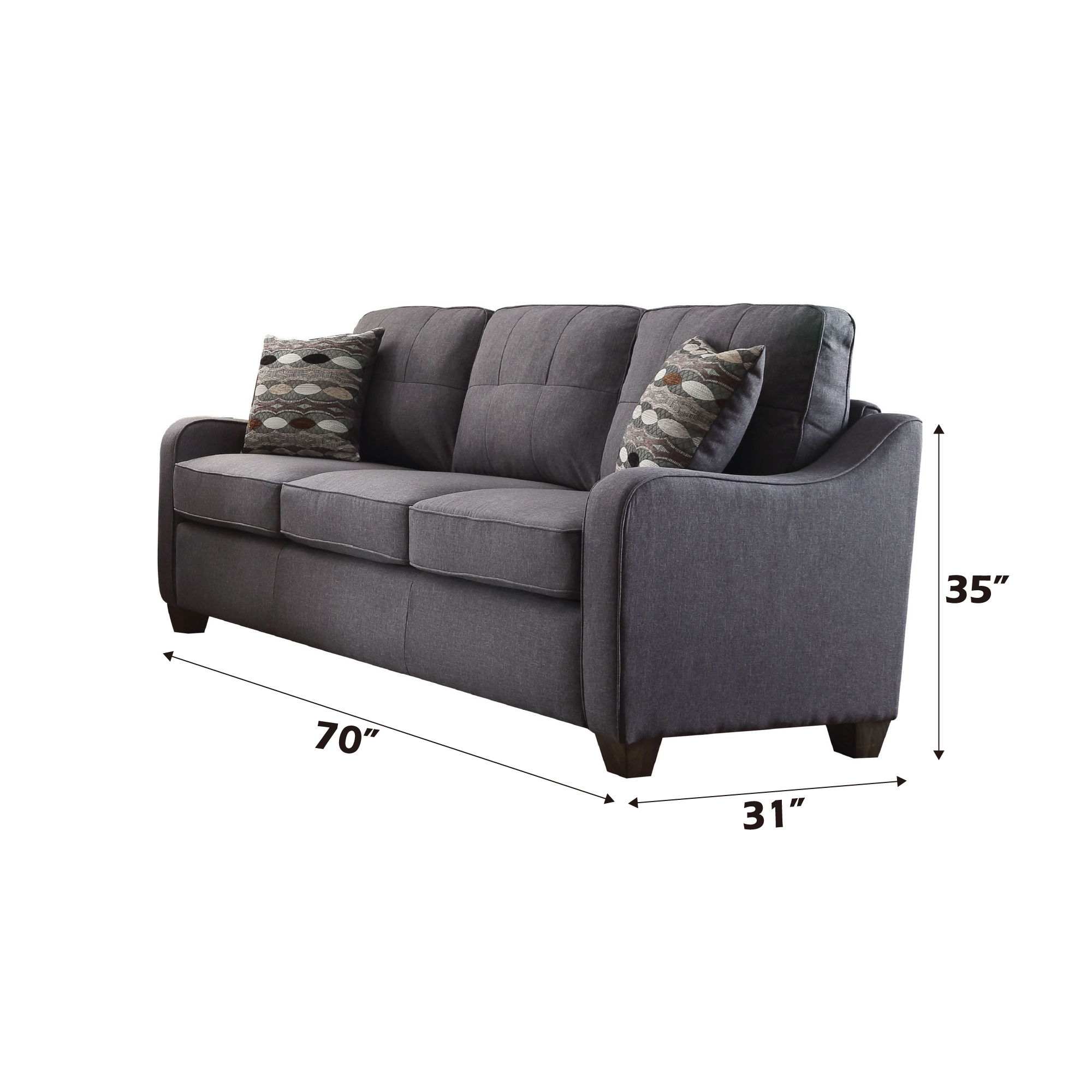 Cleavon II - Sofa With 2 Pillows - Gray Linen, dark gray, view 3