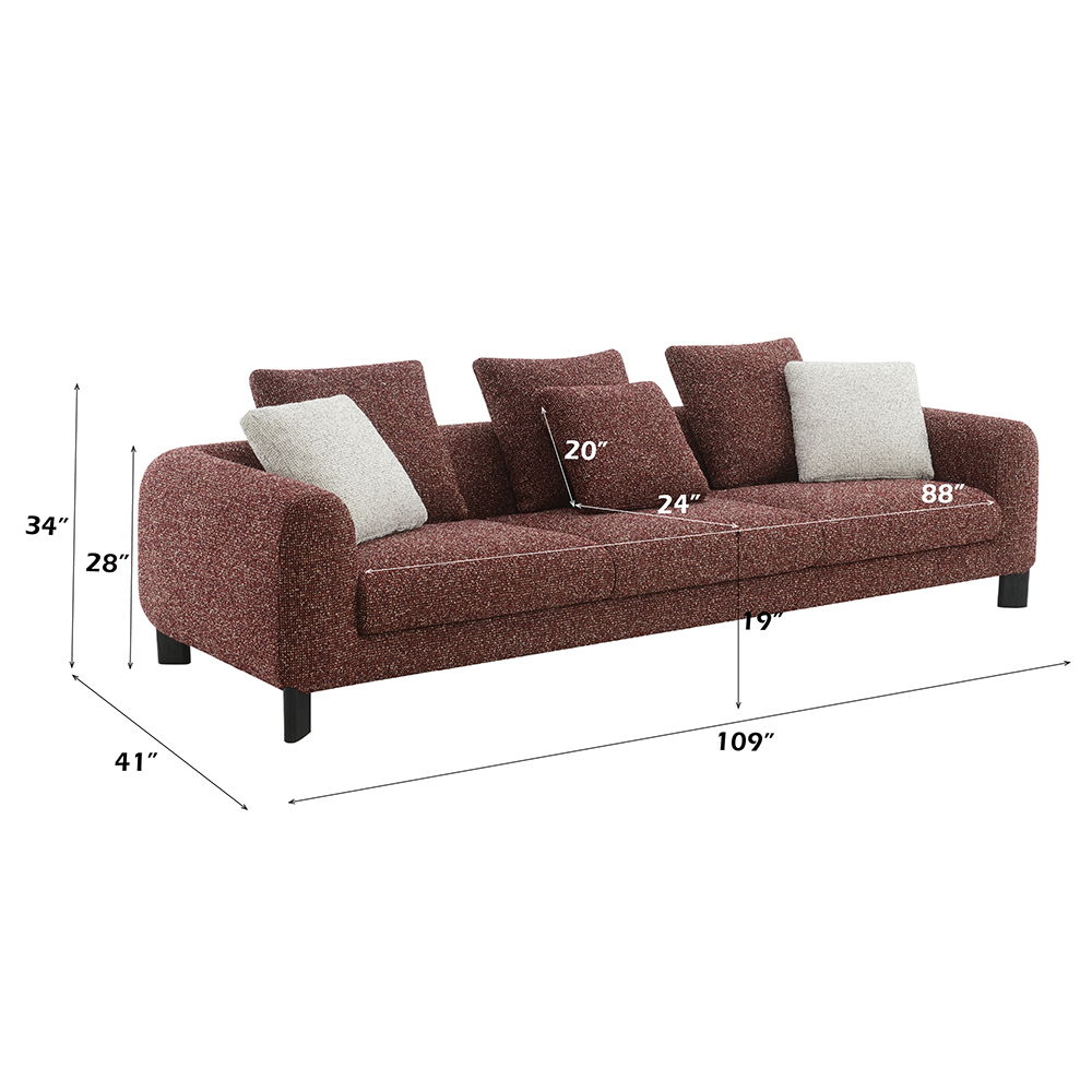Mardi - Sofa With 6 Pillows - Maroon Tweed, dark red, view 6