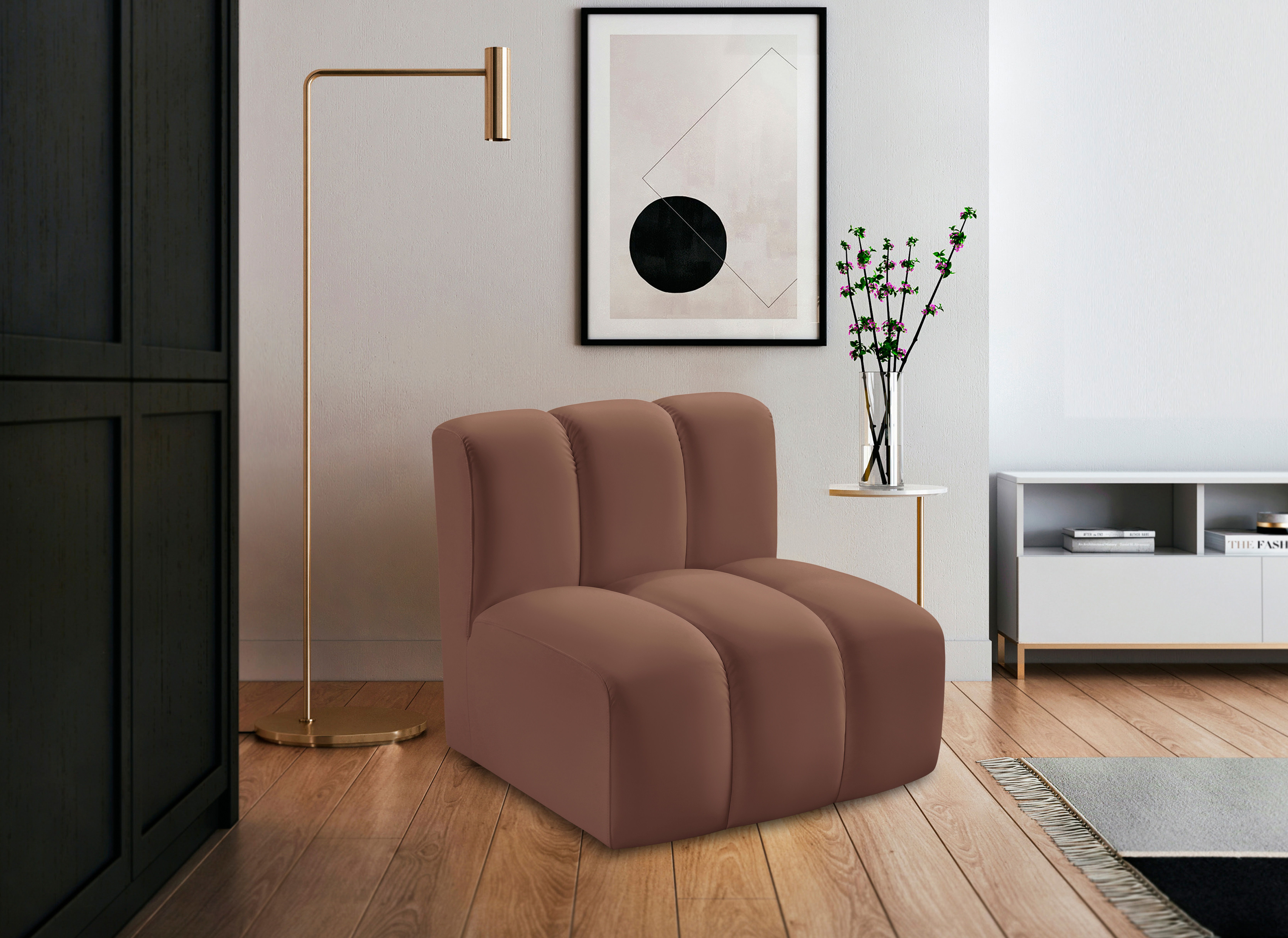 Arc - Faux Leather Straight Chair - Cognac