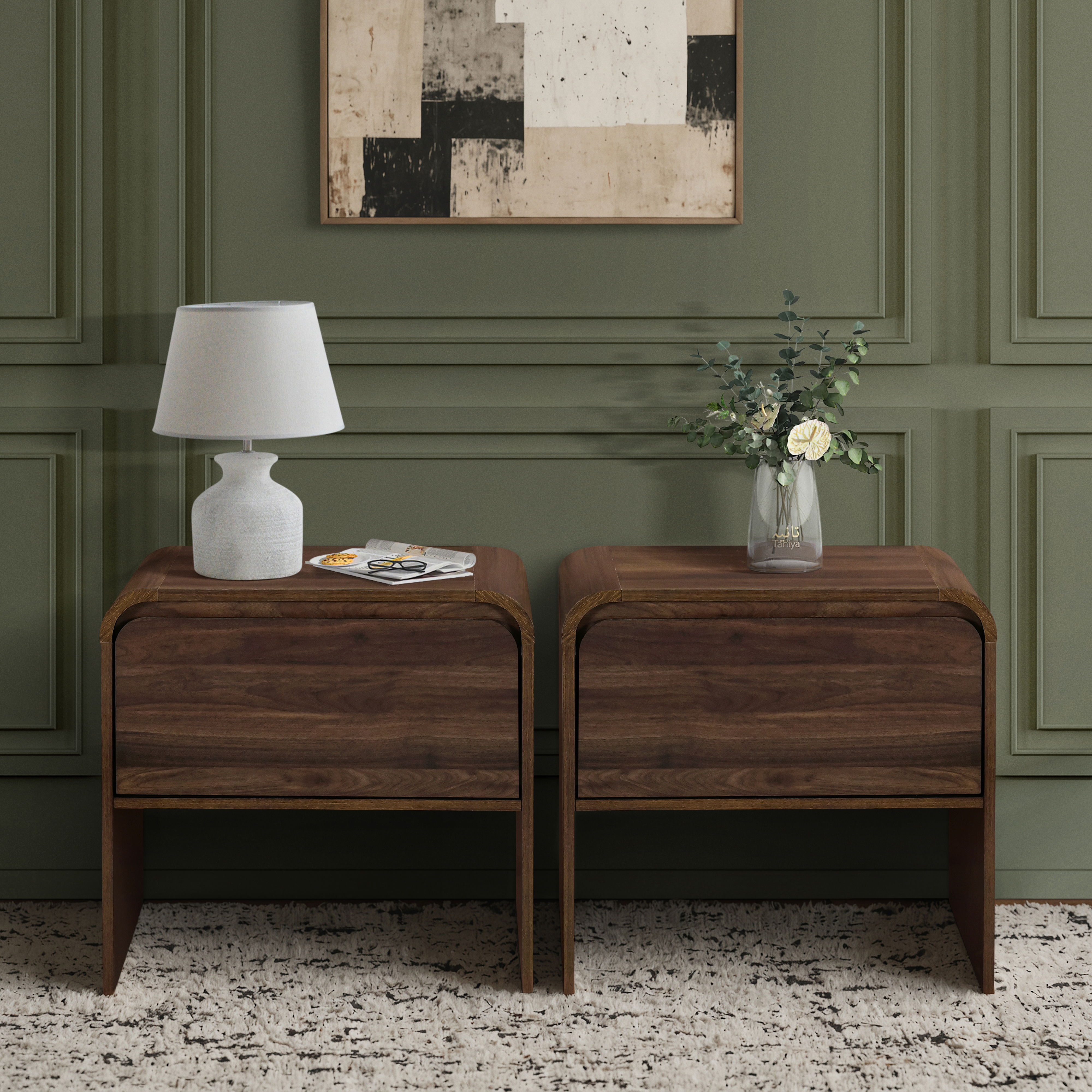 Mara - One Drawer End Table / Bedside Table (Set of 2) - Walnut
