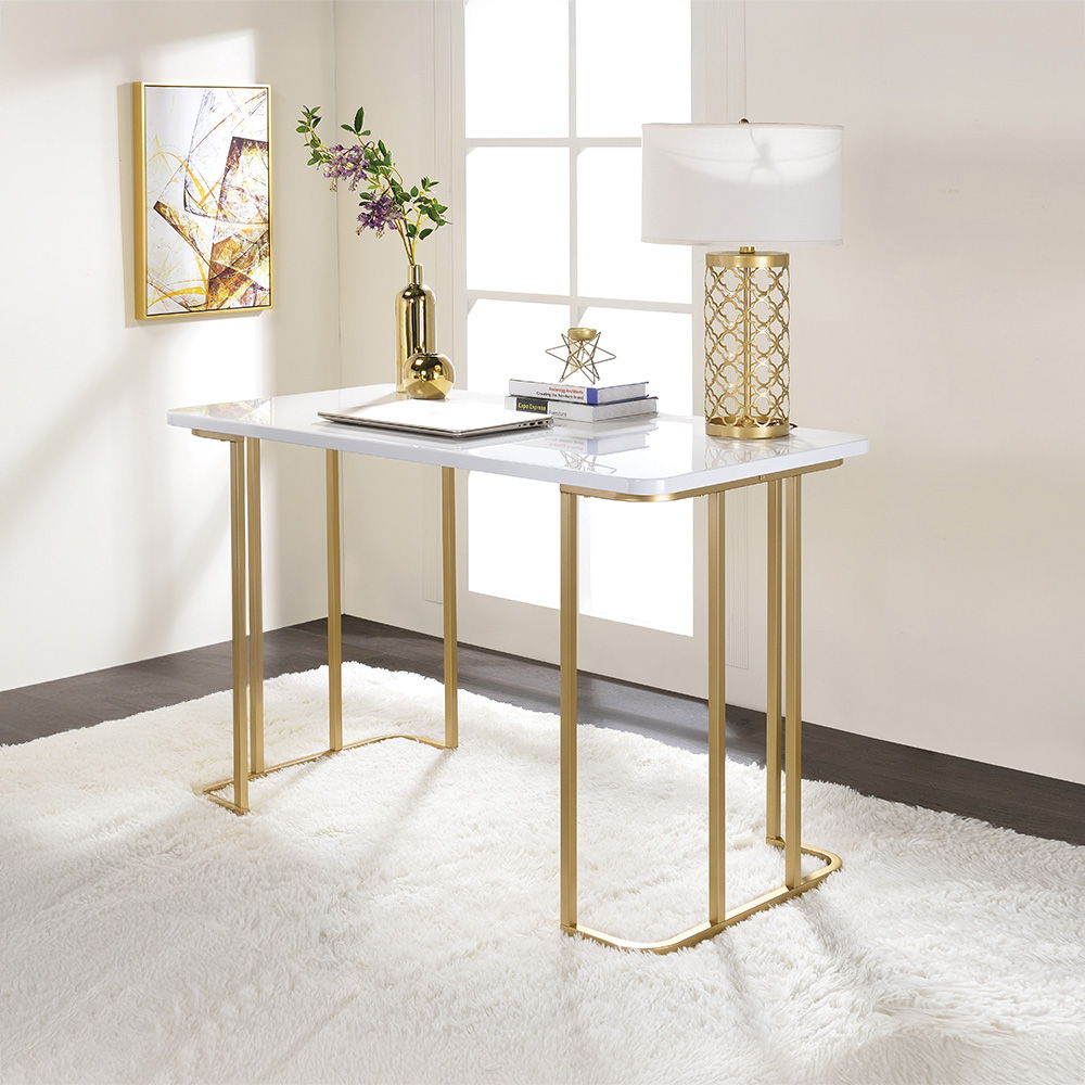 Estie - Writing Desk (Same Ac00902) - White & Gold, white, view 6