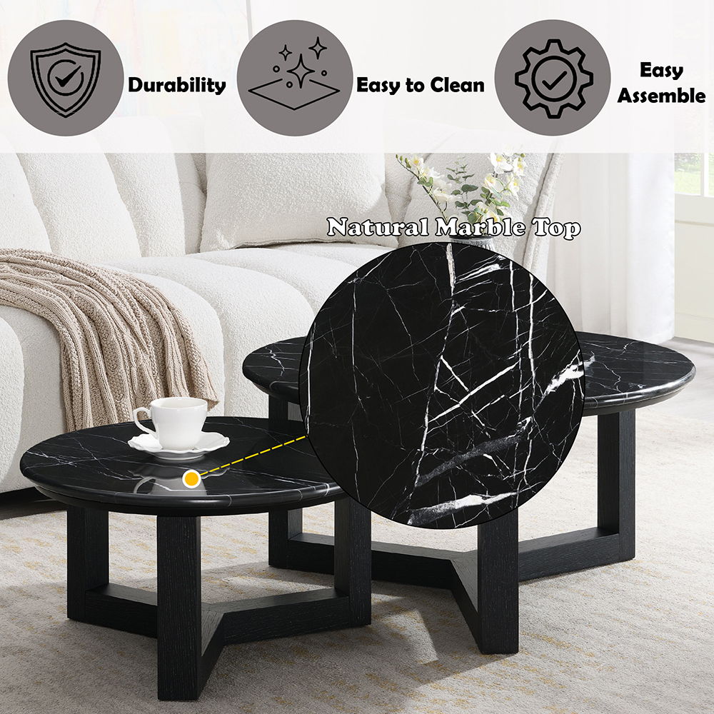Dara - Coffee Table - Natural Marble Top & Black, black, view 5