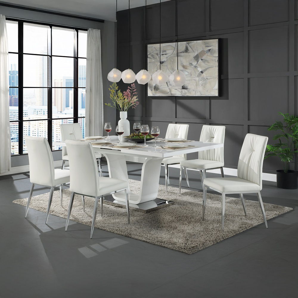 Kamaile - Side Chair (Set of 2) - Beige Synthetic Leather & Chrome, white, view 7
