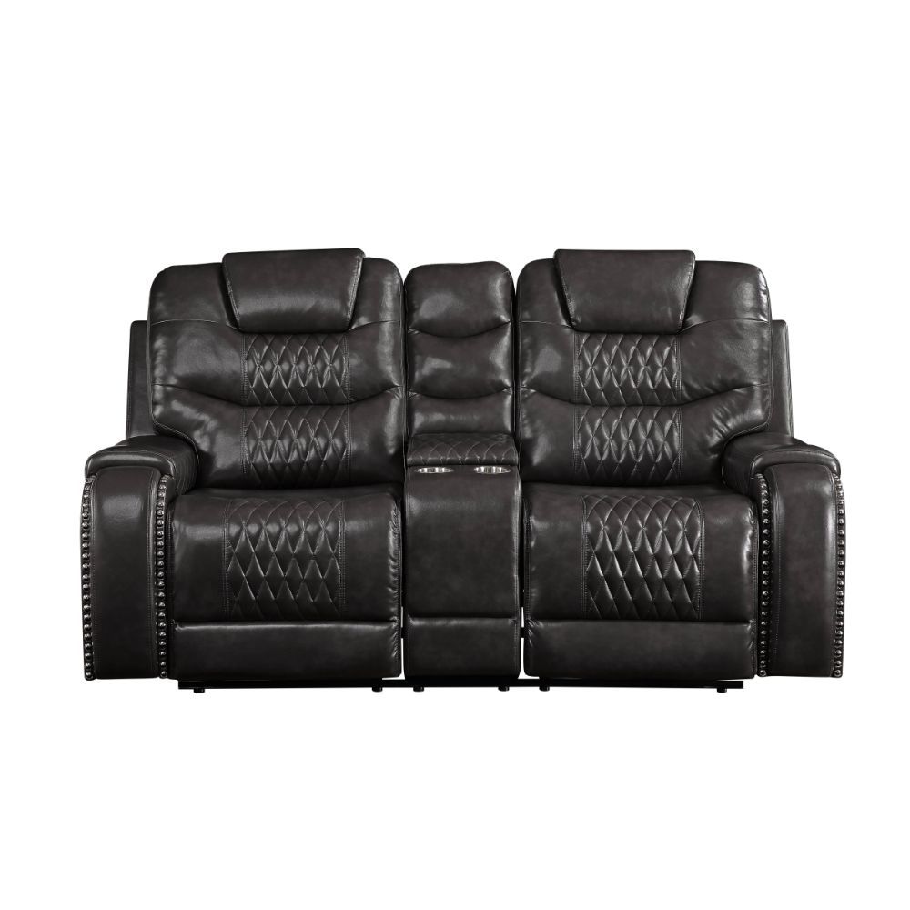 Braylon - Motion Loveseat With Console - Magnetite Synthetic Leather, black, view 2